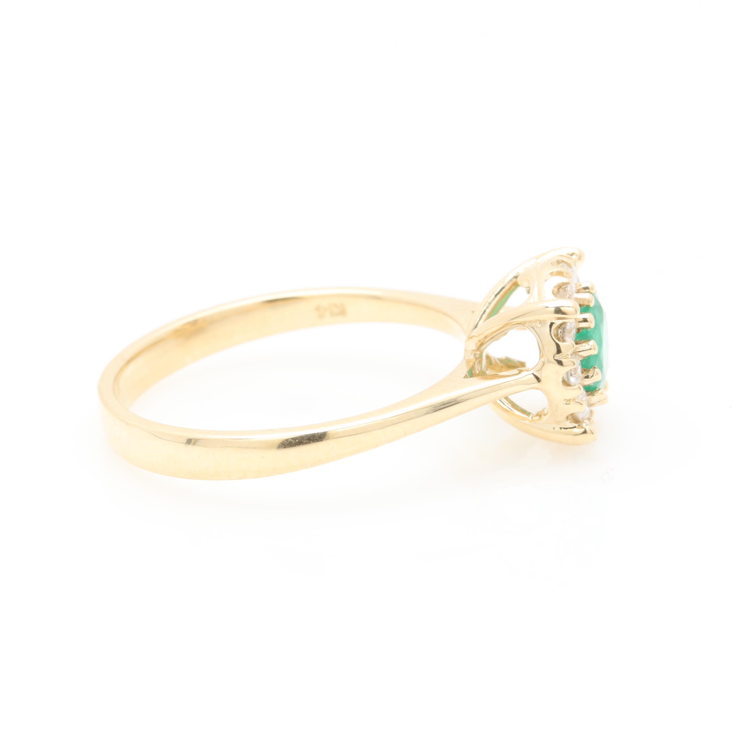 14K Yellow Gold Emerald and Diamond Ring