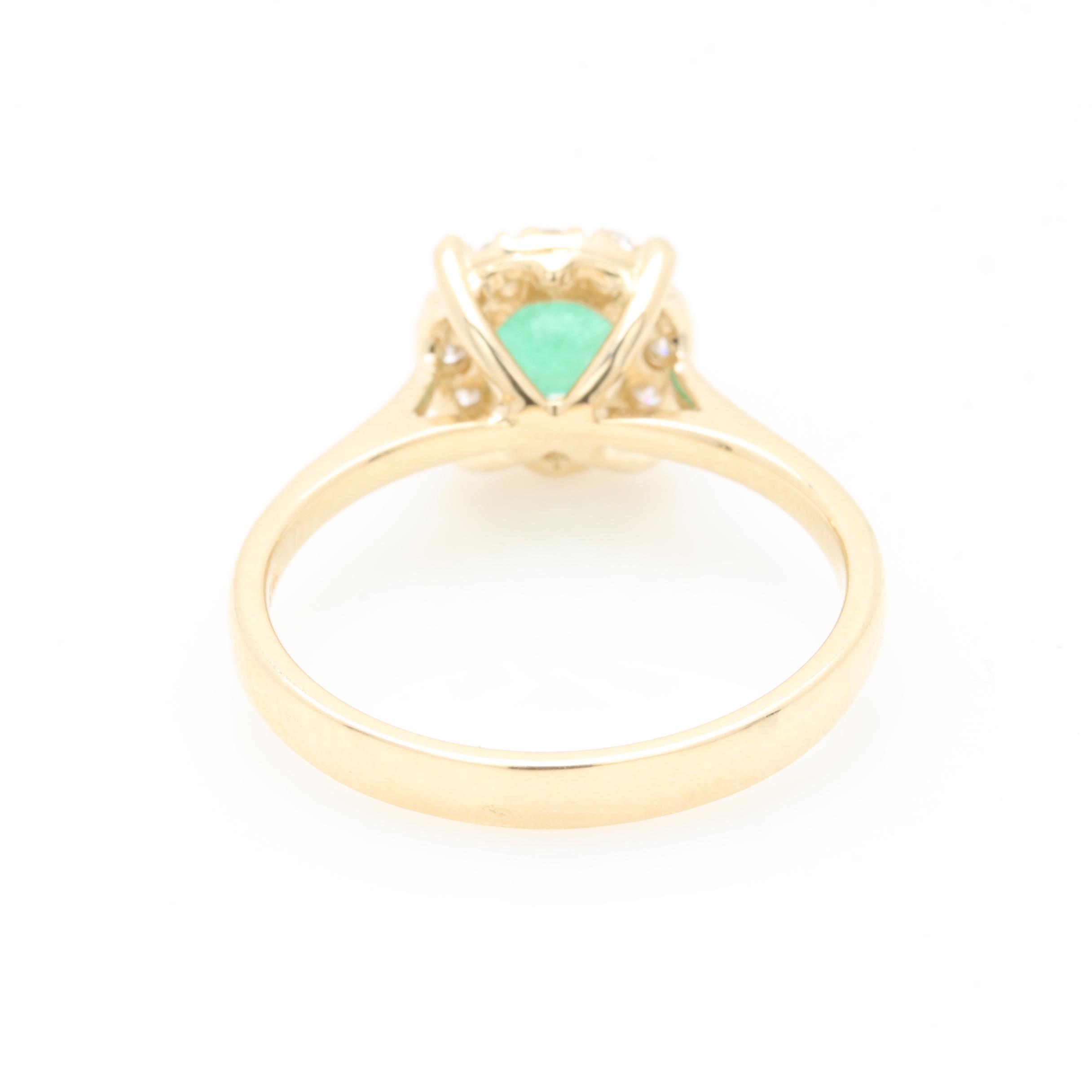 14K Yellow Gold Emerald and Diamond Ring