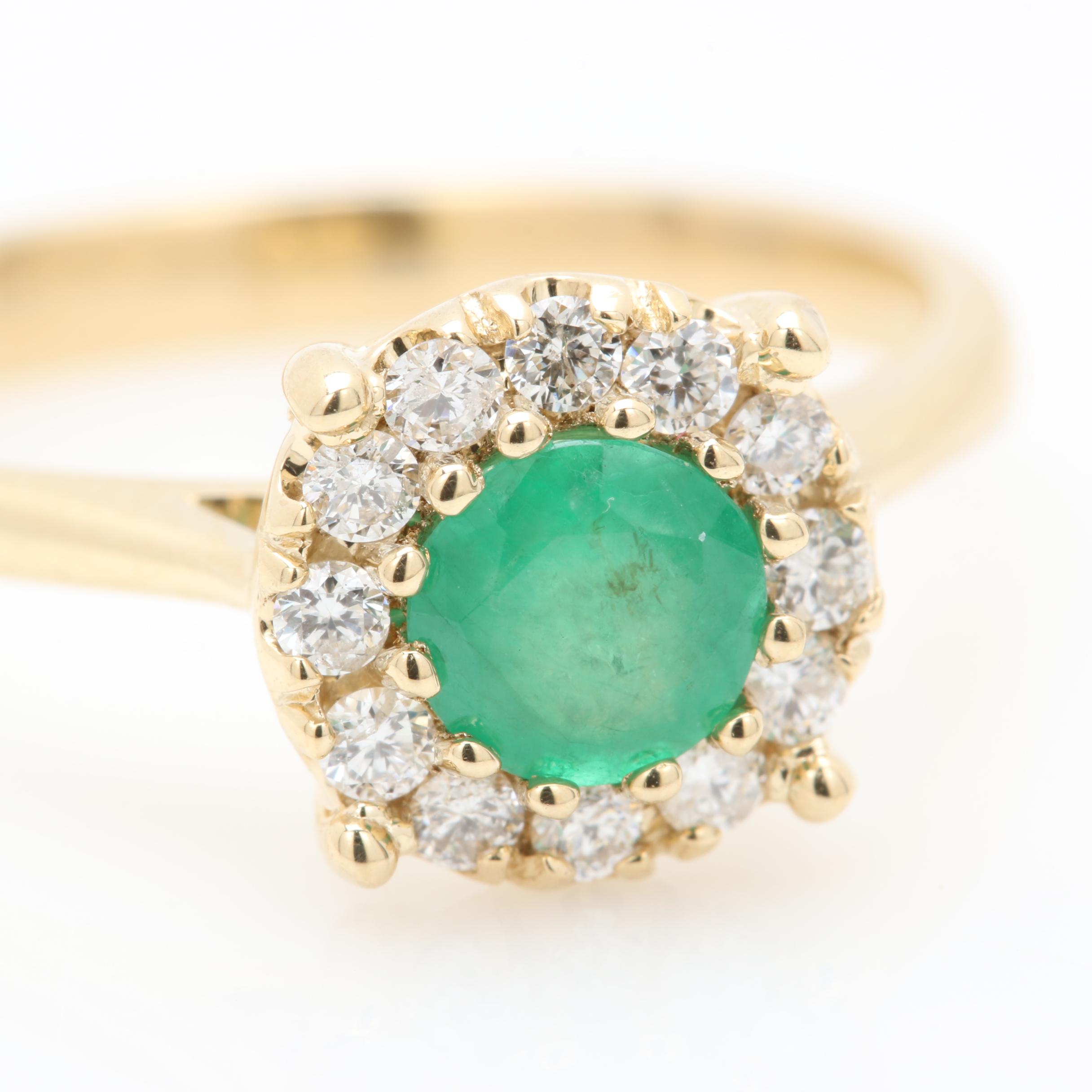 14K Yellow Gold Emerald and Diamond Ring
