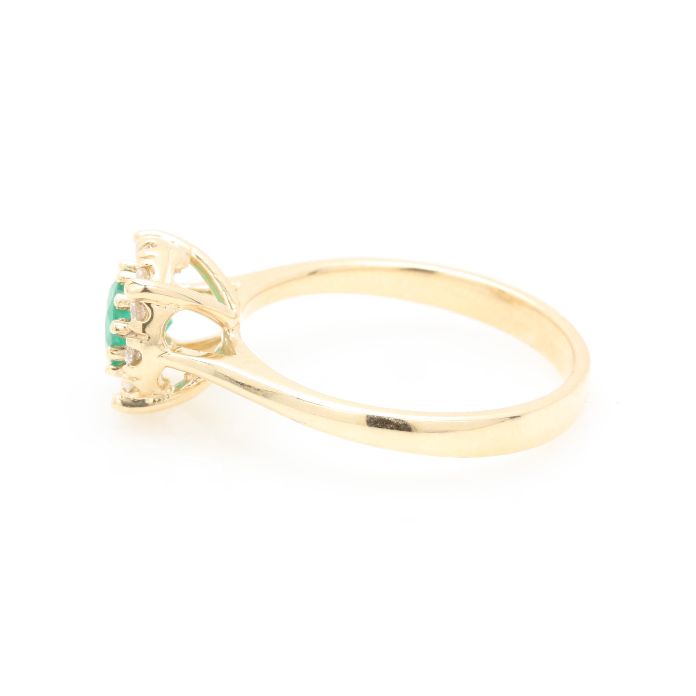 14K Yellow Gold Emerald and Diamond Ring