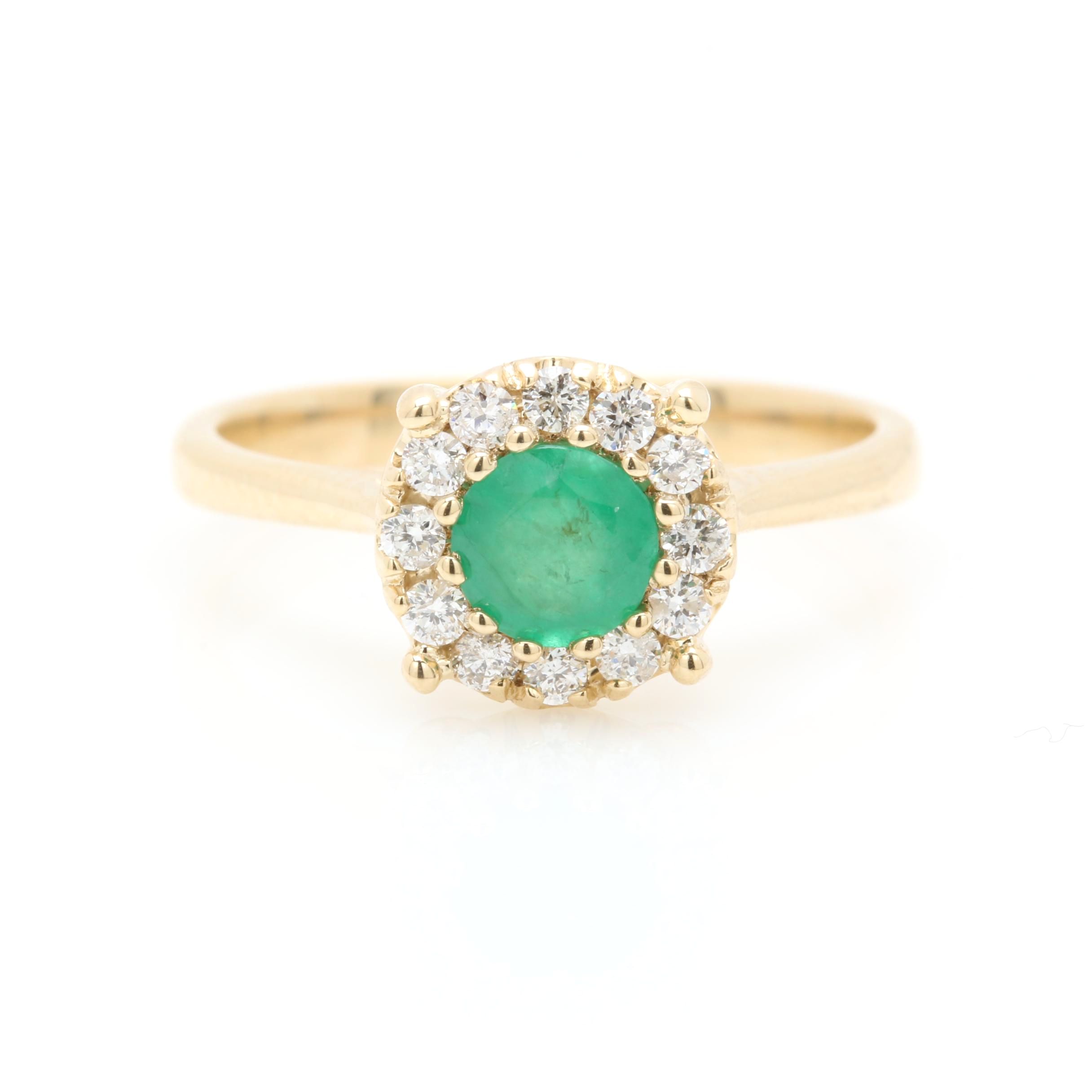 14K Yellow Gold Emerald and Diamond Ring