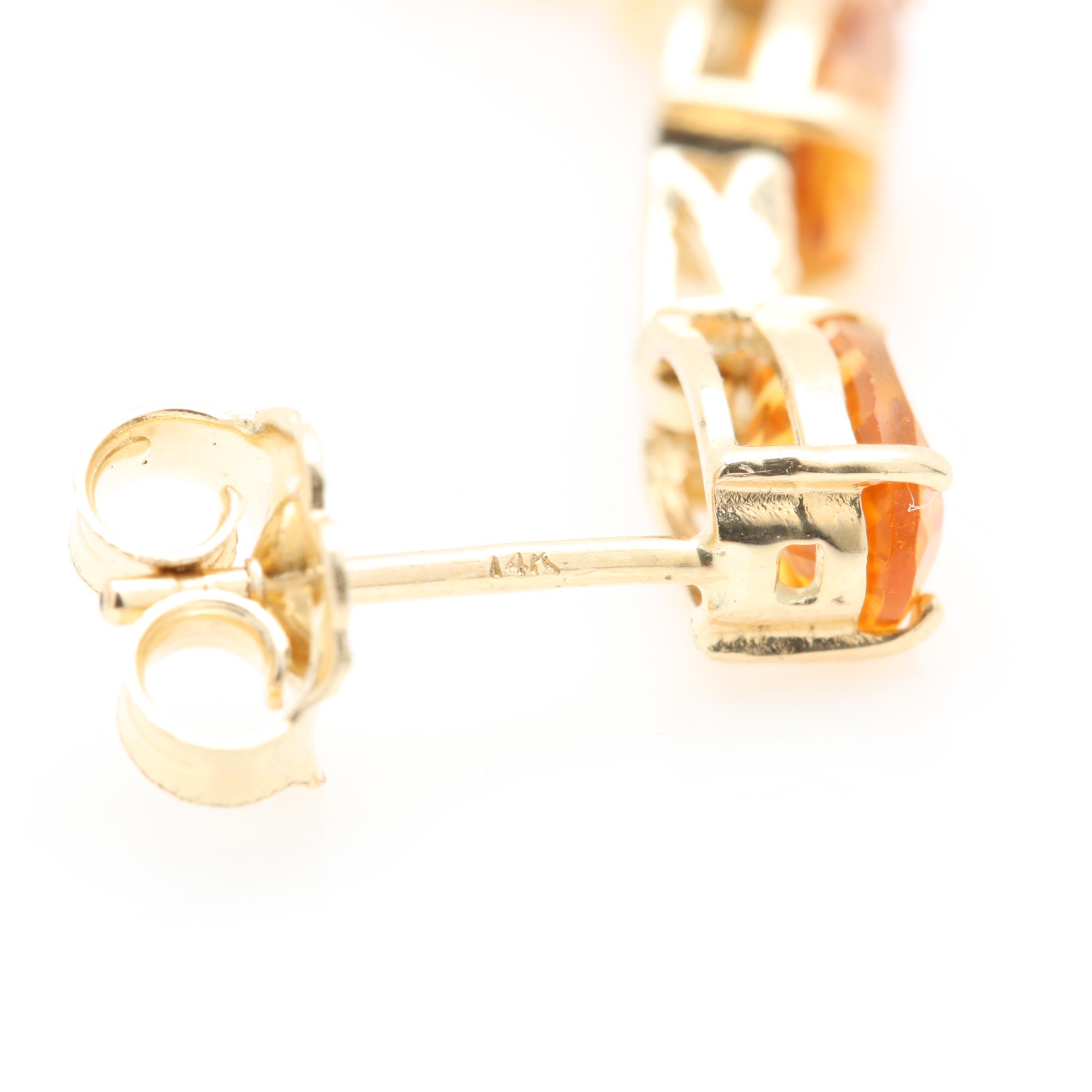 14K Yellow Gold Citrine and Diamond Drop Earrings