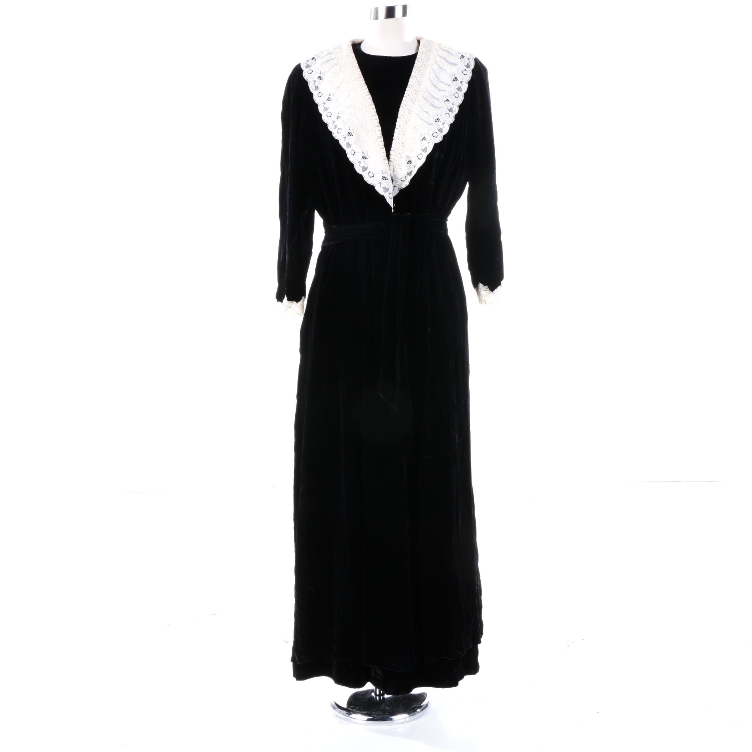 Bill Blass Black Velvet Dress and Christian Dior Lingerie Black Velvet Robe
