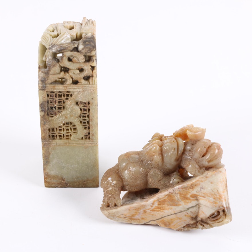 Chinese Carved Soapstone and Limestone Figurines