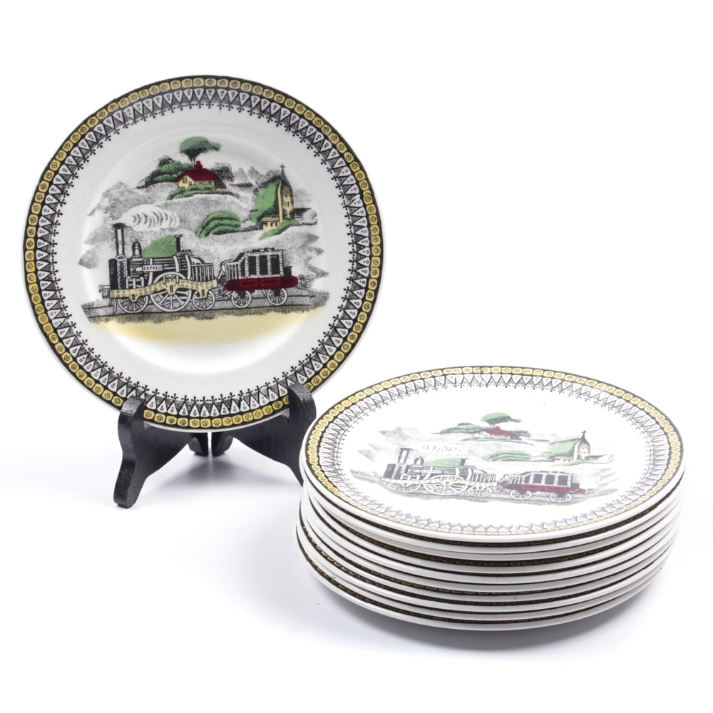 English Portland Pottery "Railway" Dessert Plates