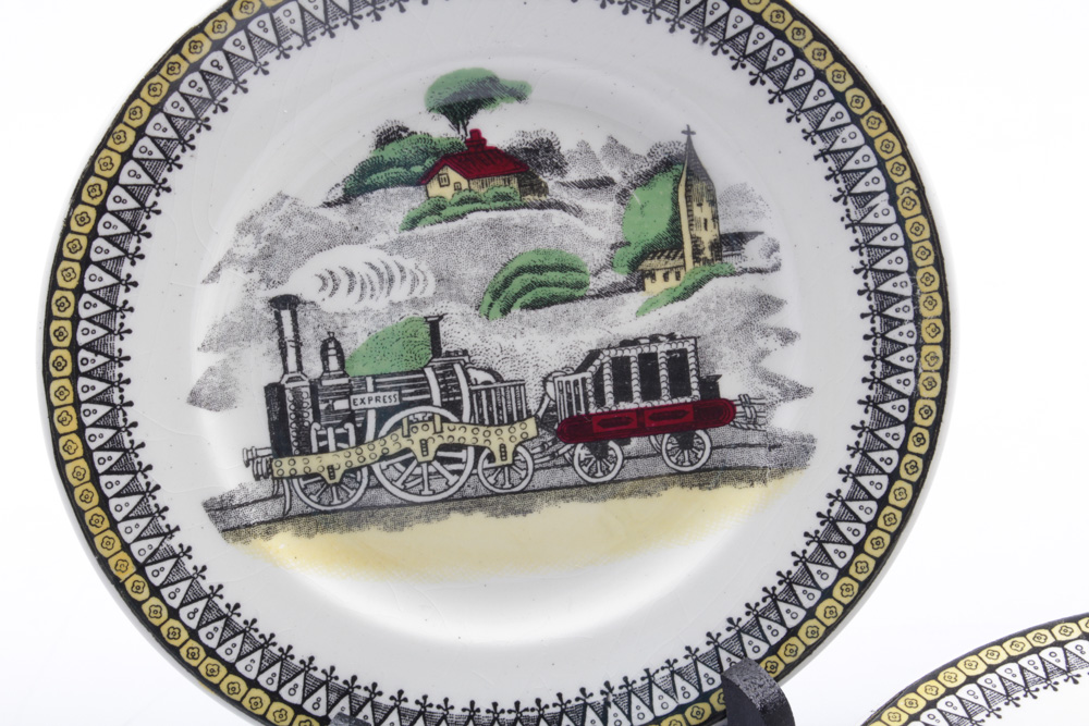 English Portland Pottery "Railway" Dessert Plates