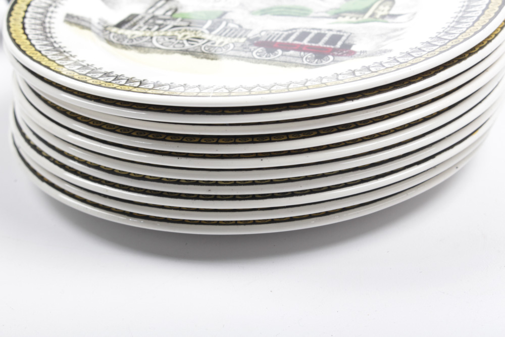 English Portland Pottery "Railway" Dessert Plates