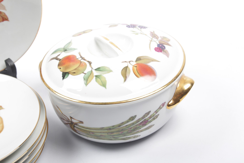 Royal Worcester "Evesham" Casserole and Bareuther Dessert Plates