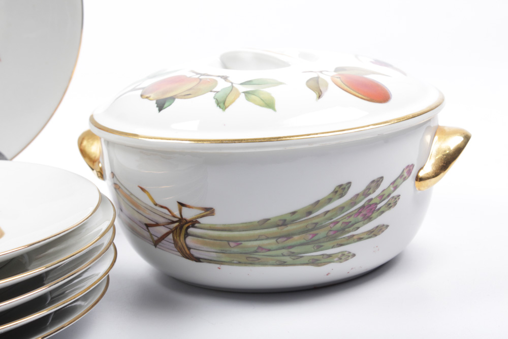 Royal Worcester "Evesham" Casserole and Bareuther Dessert Plates