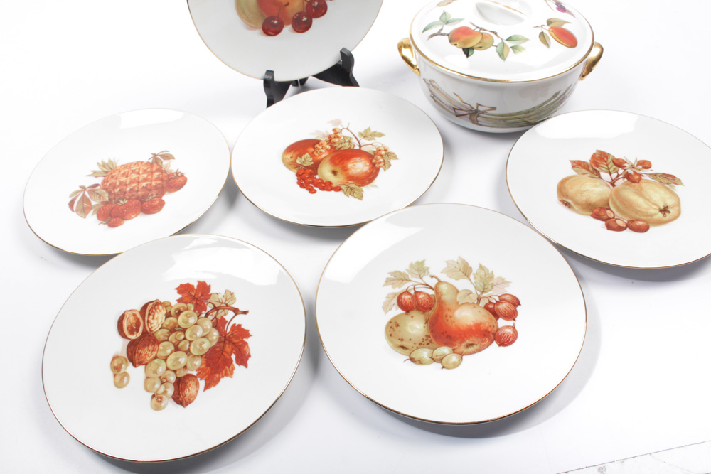 Royal Worcester "Evesham" Casserole and Bareuther Dessert Plates