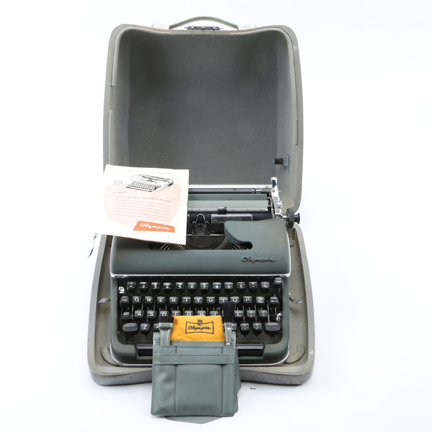 Vintage Olympia SM 3 Typewriter with Case, Brushes and Instructions