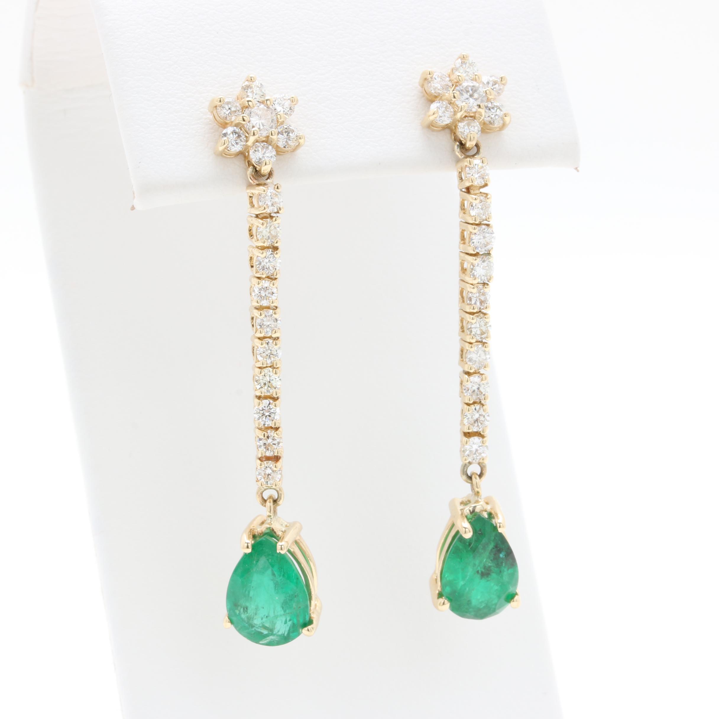 14K Yellow Gold 3.26 CTW Emerald and 1.24 CTW Diamond Earrings