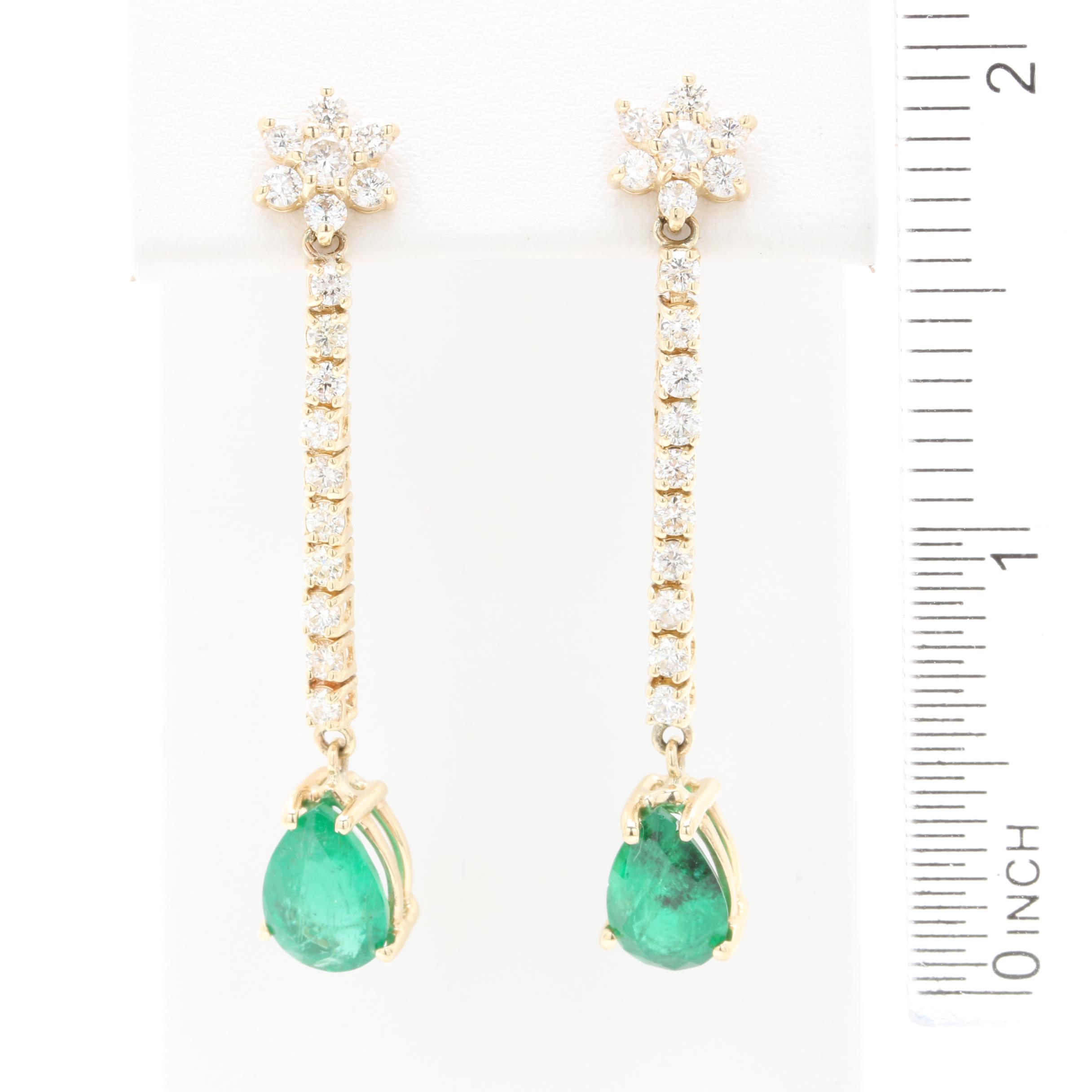 14K Yellow Gold 3.26 CTW Emerald and 1.24 CTW Diamond Earrings