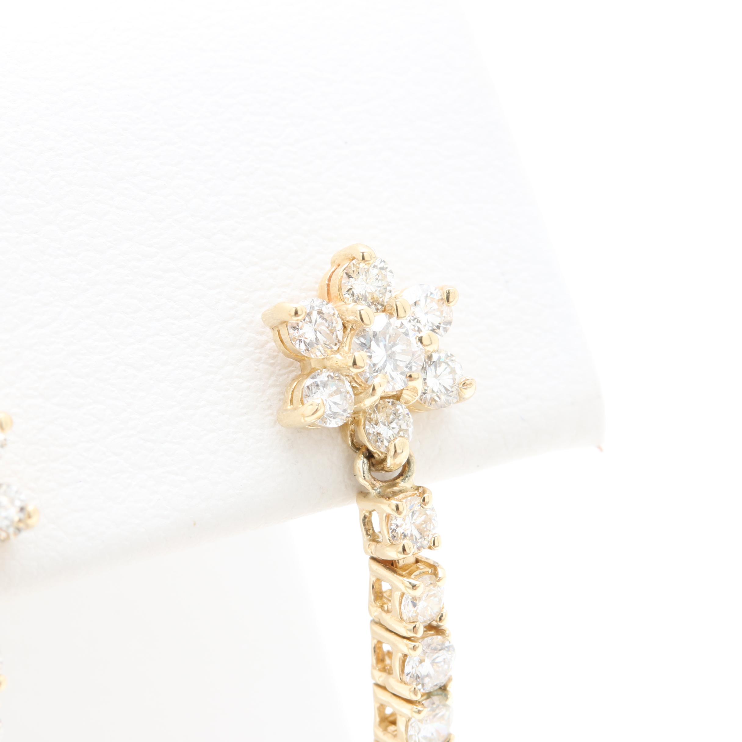 14K Yellow Gold 3.26 CTW Emerald and 1.24 CTW Diamond Earrings