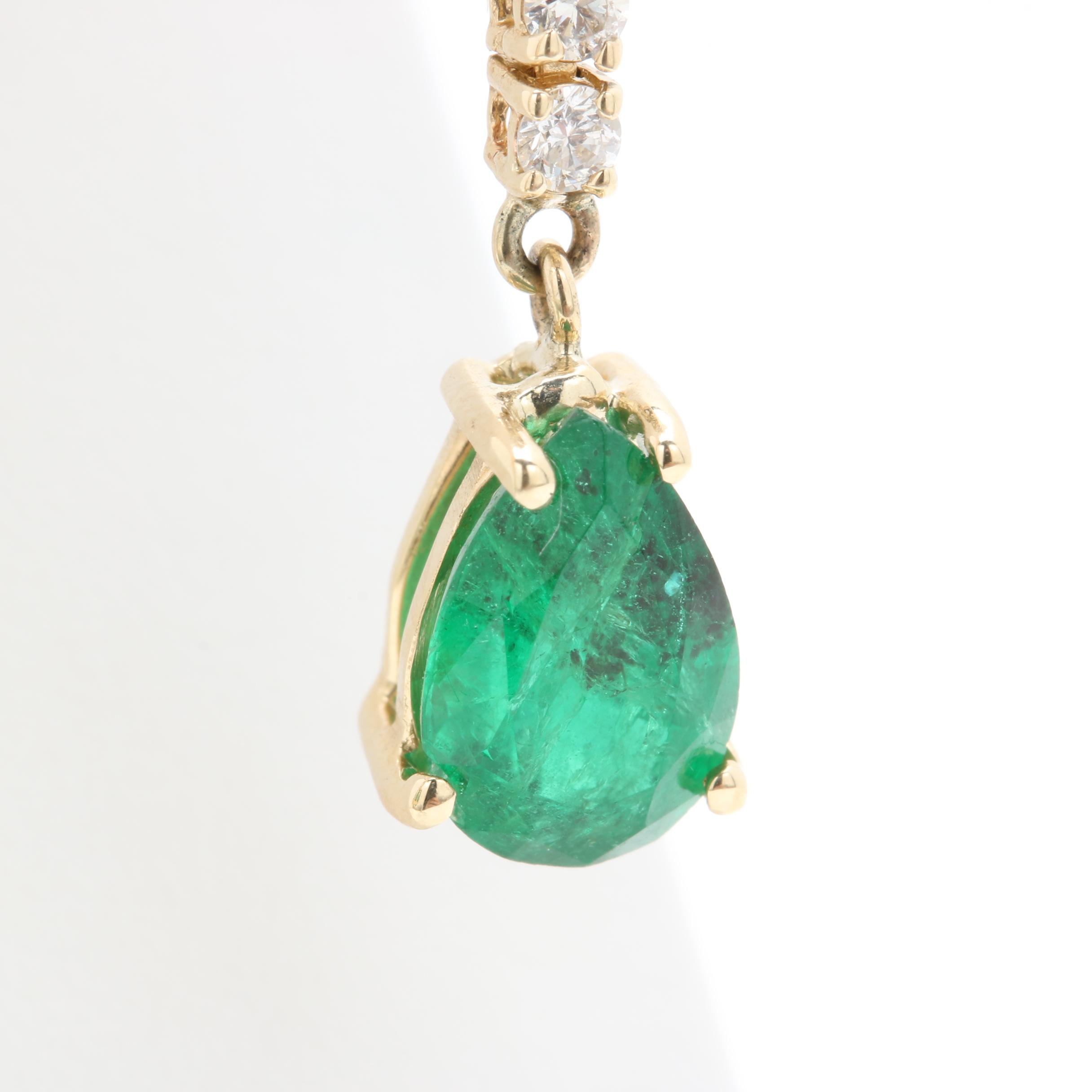 14K Yellow Gold 3.26 CTW Emerald and 1.24 CTW Diamond Earrings