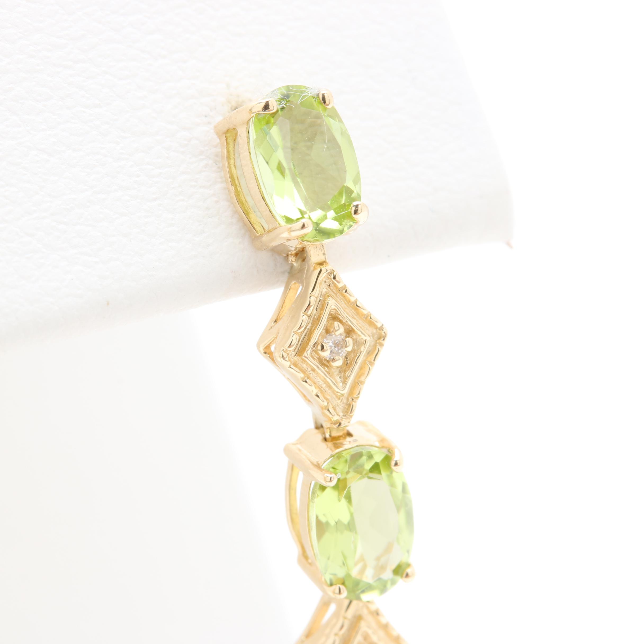 14K Yellow Gold Peridot and Diamond Drop Earrings