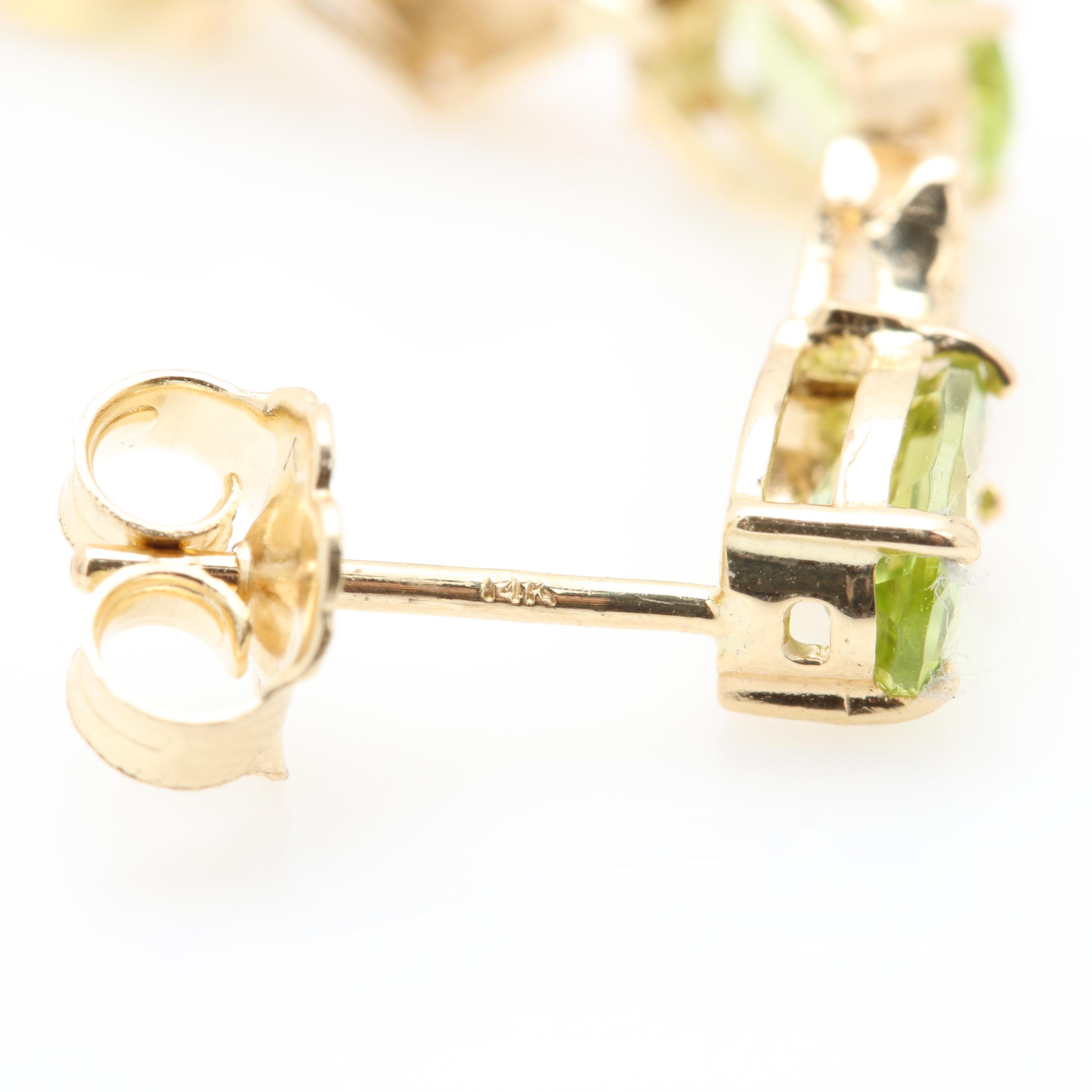 14K Yellow Gold Peridot and Diamond Drop Earrings