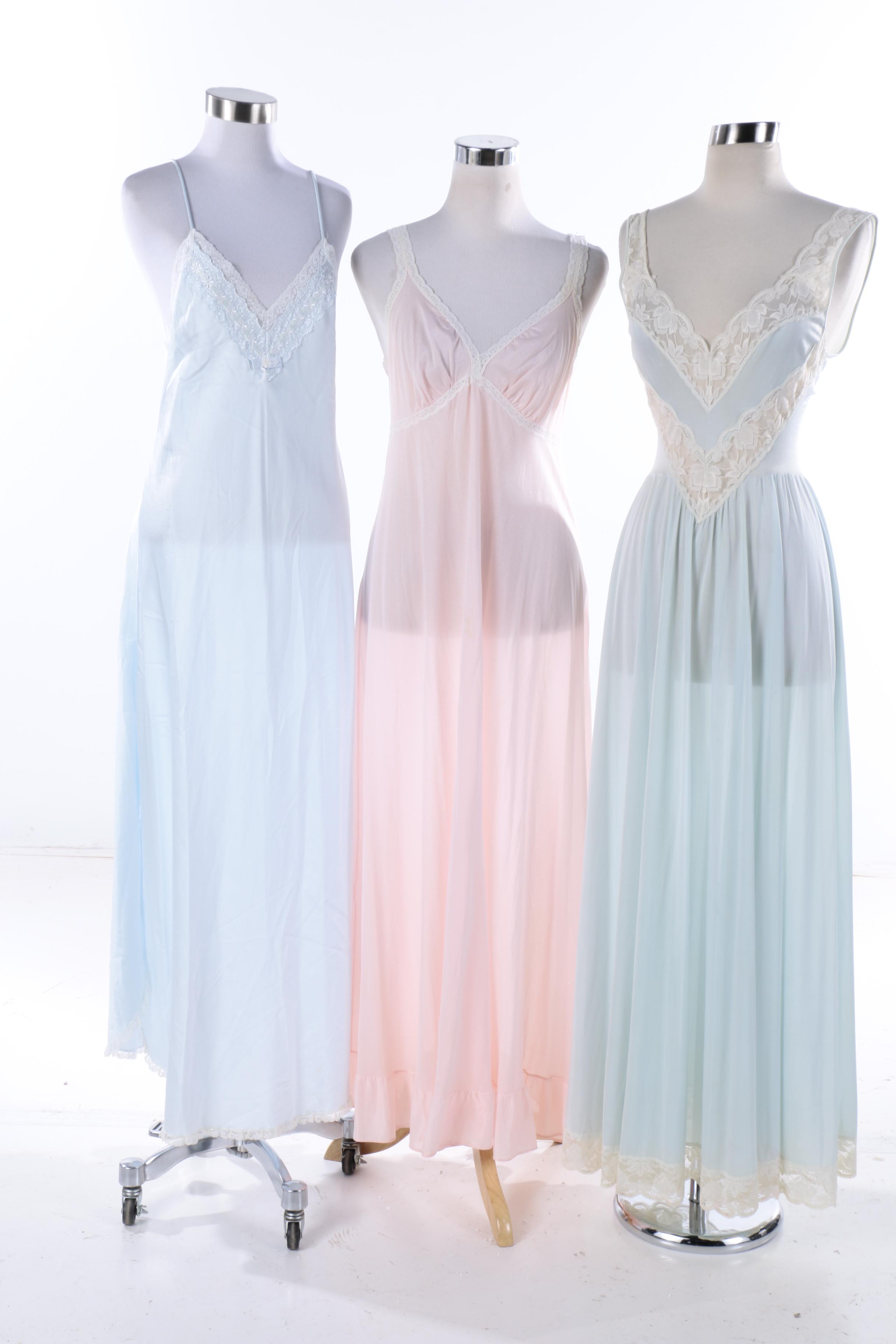 Vintage Nylon Chiffon Nightgowns and Quilted House Coat by Neiman Marcus