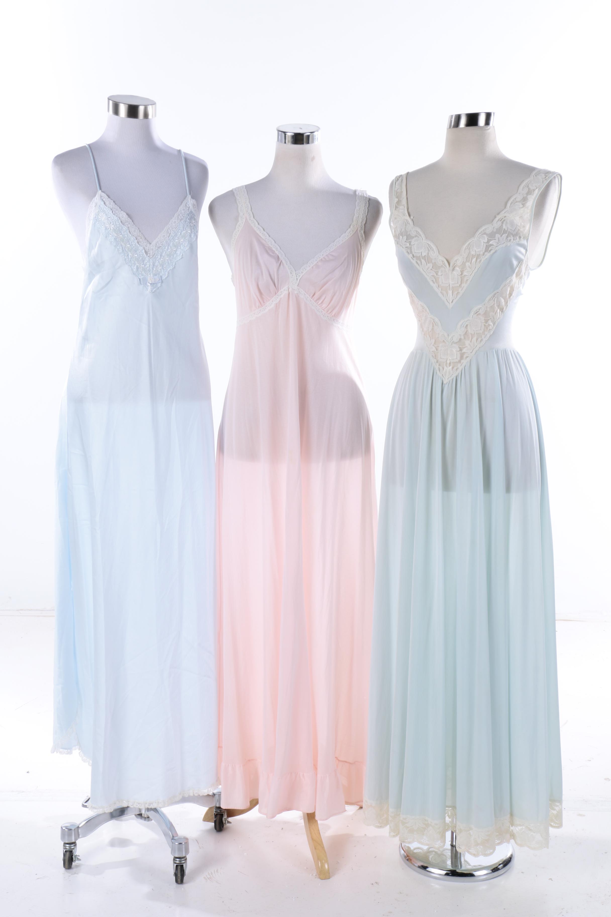 Vintage Nylon Chiffon Nightgowns and Quilted House Coat by Neiman Marcus