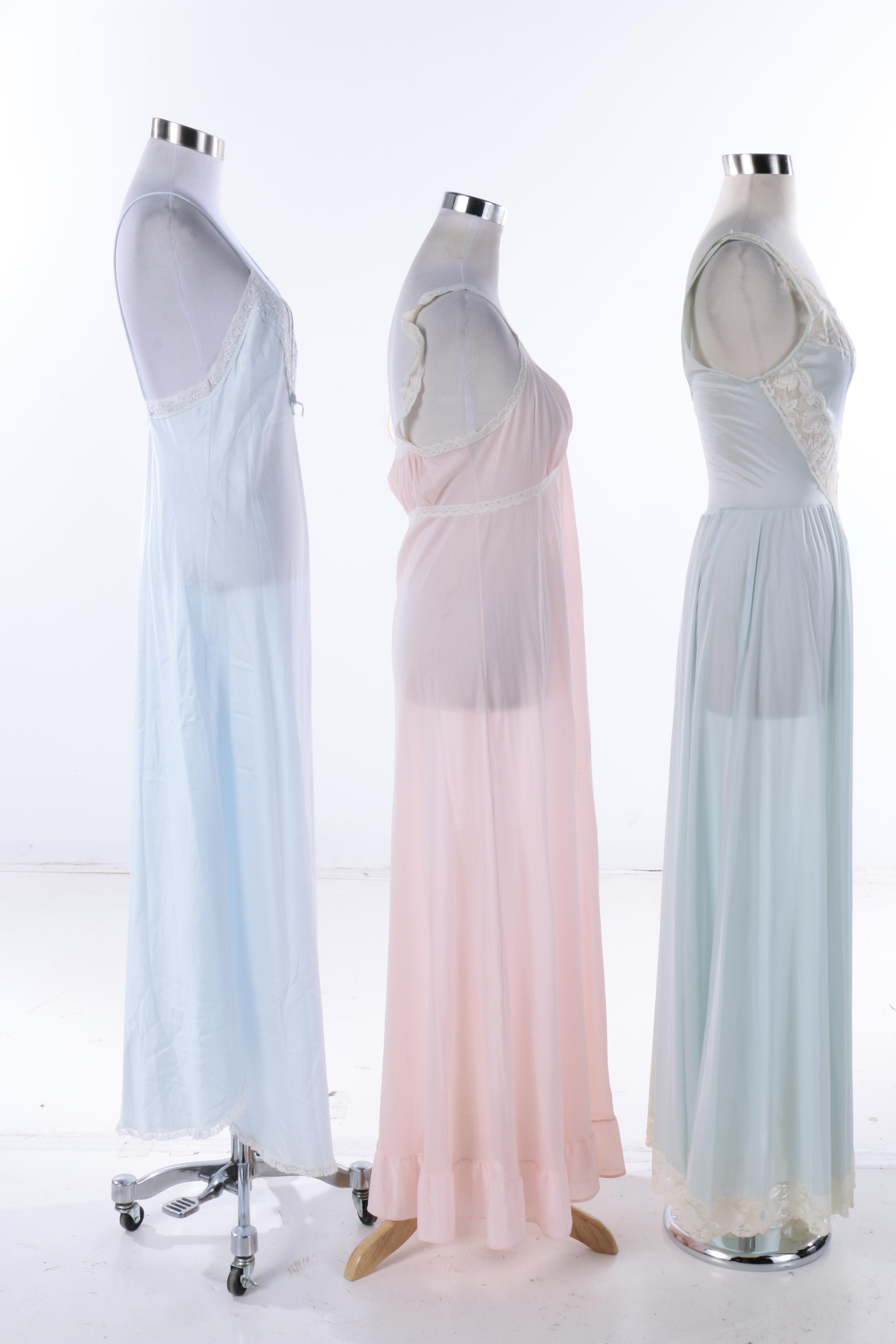 Vintage Nylon Chiffon Nightgowns and Quilted House Coat by Neiman Marcus