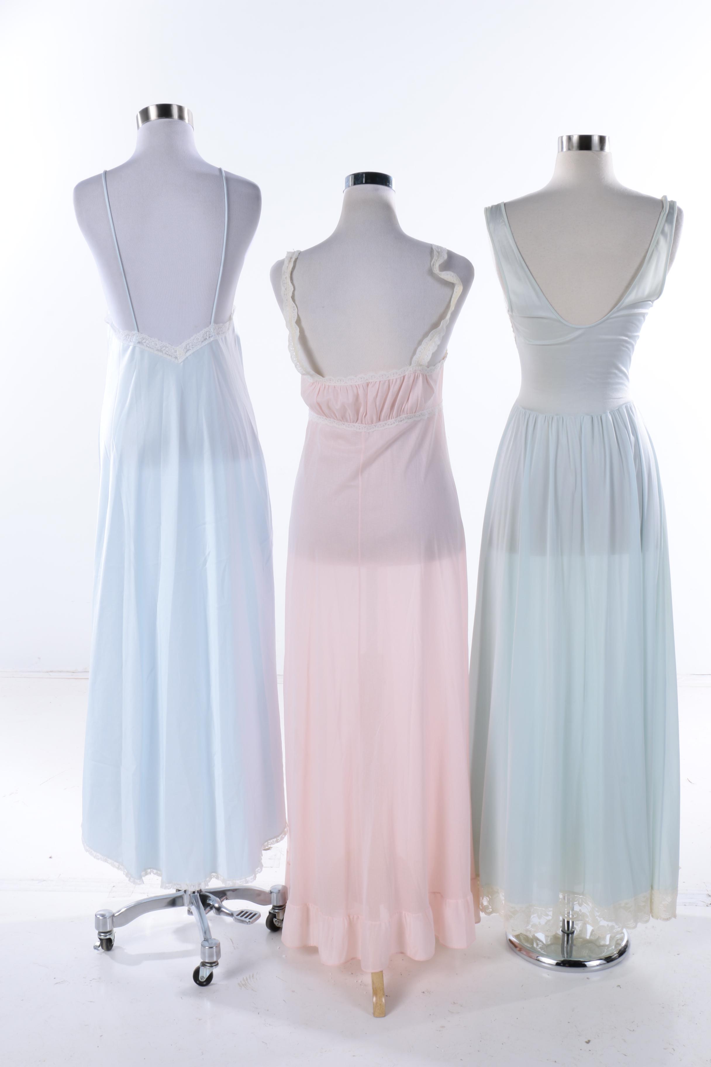 Vintage Nylon Chiffon Nightgowns and Quilted House Coat by Neiman Marcus