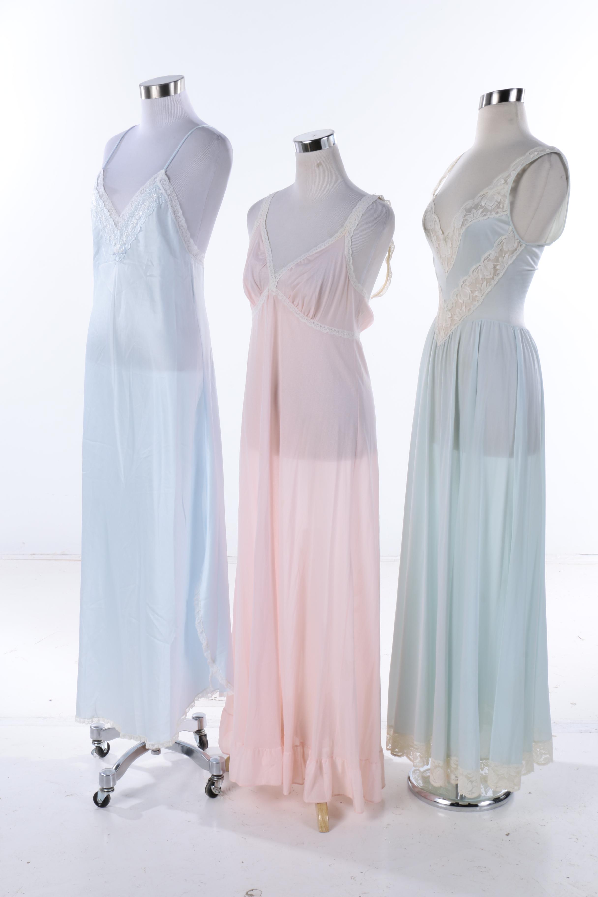 Vintage Nylon Chiffon Nightgowns and Quilted House Coat by Neiman Marcus