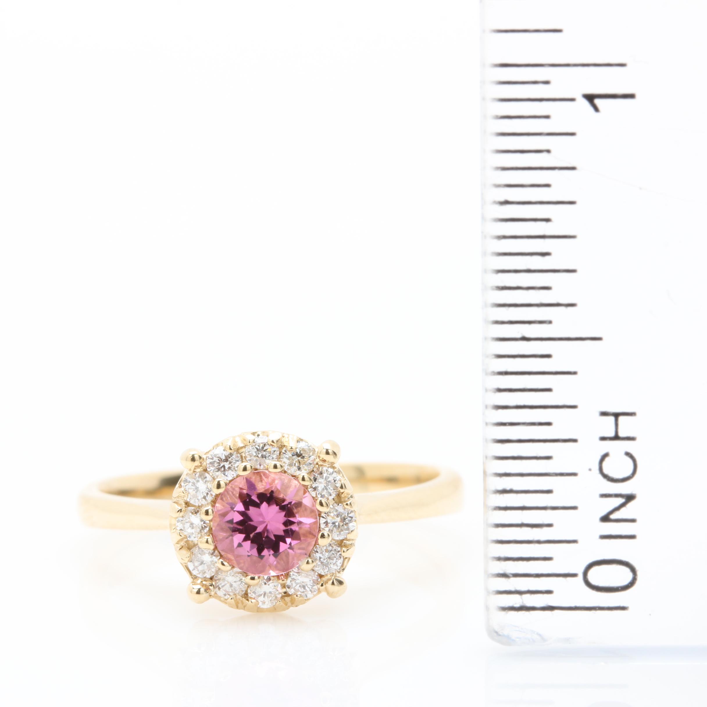 14K Yellow Gold Pink Tourmaline and Diamond Ring