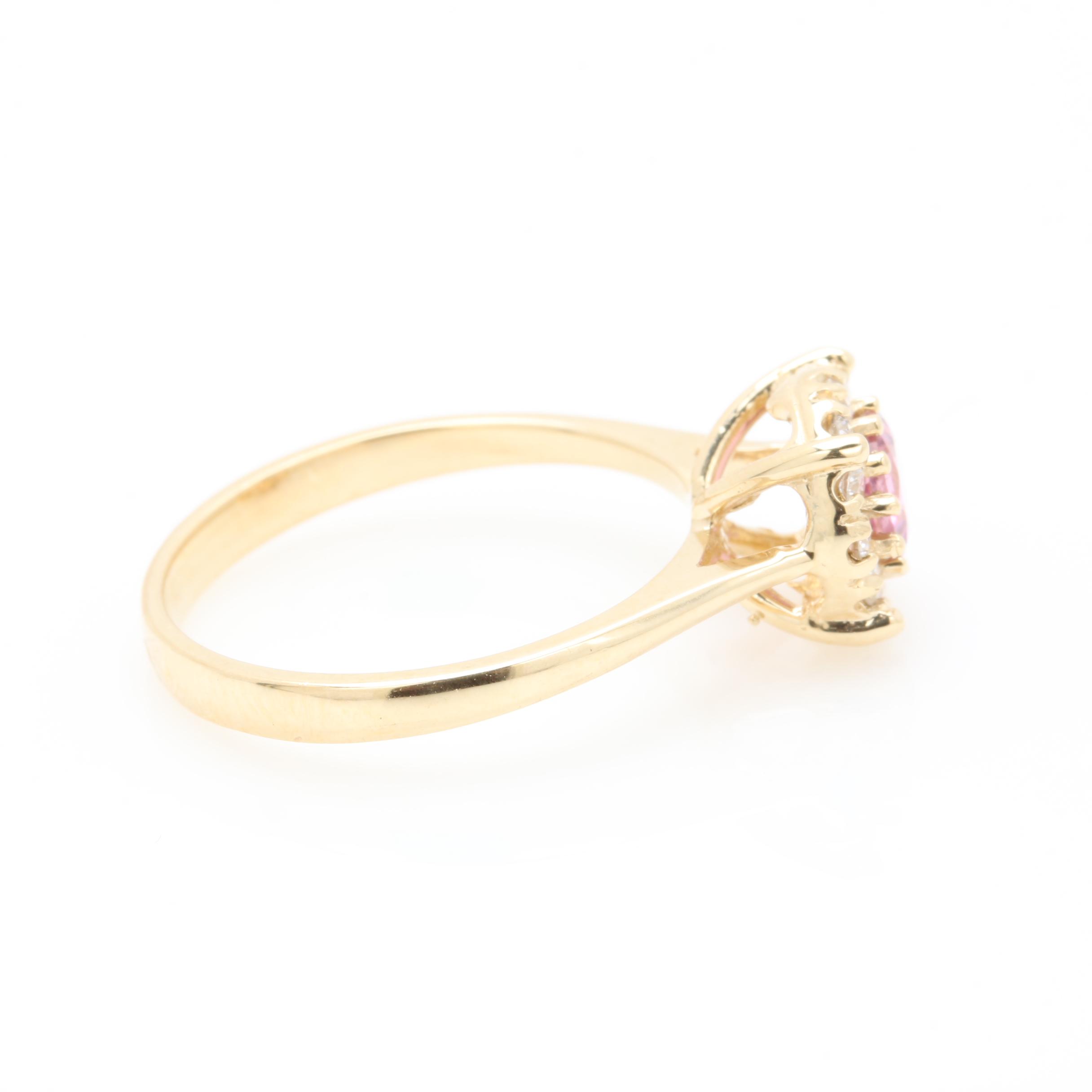 14K Yellow Gold Pink Tourmaline and Diamond Ring