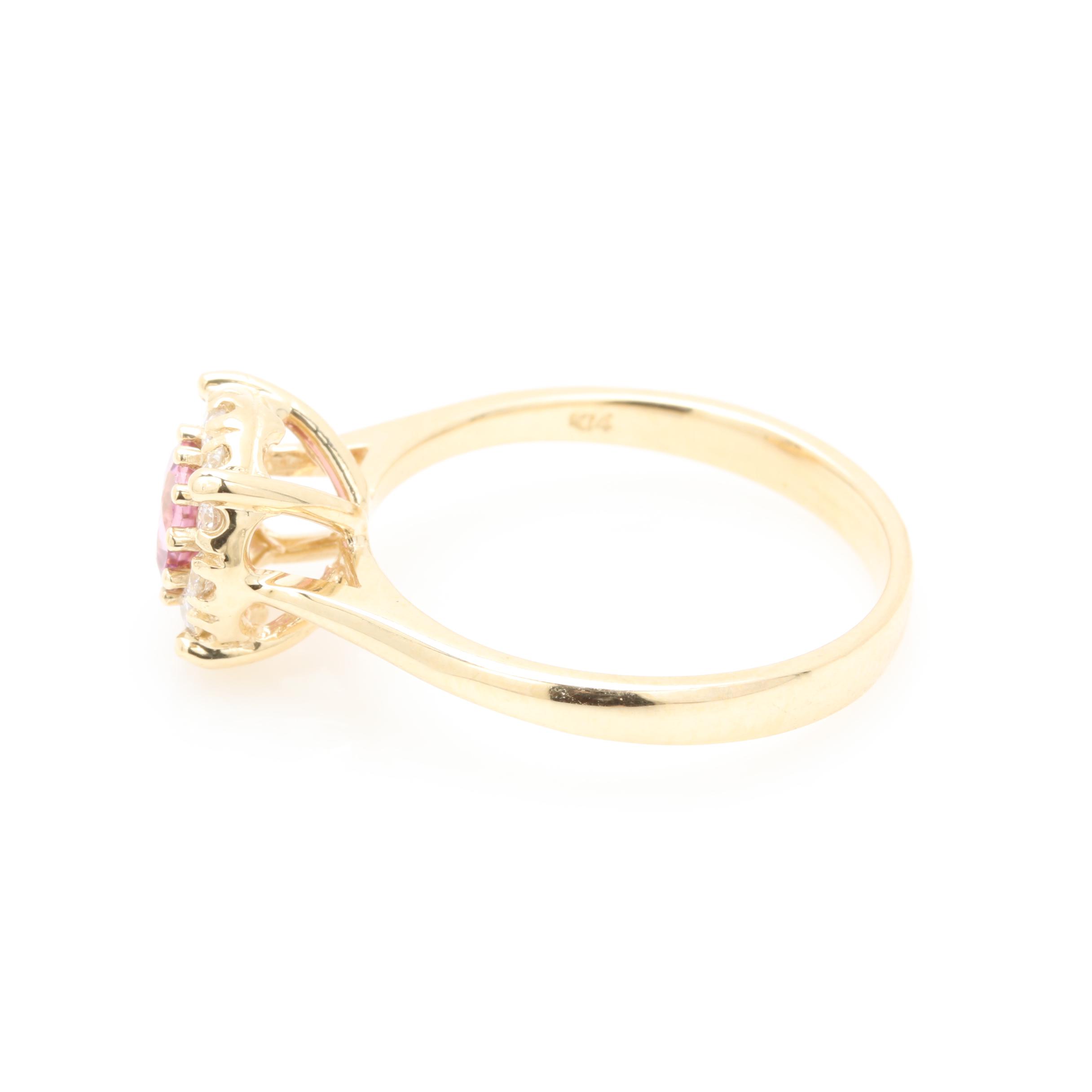 14K Yellow Gold Pink Tourmaline and Diamond Ring