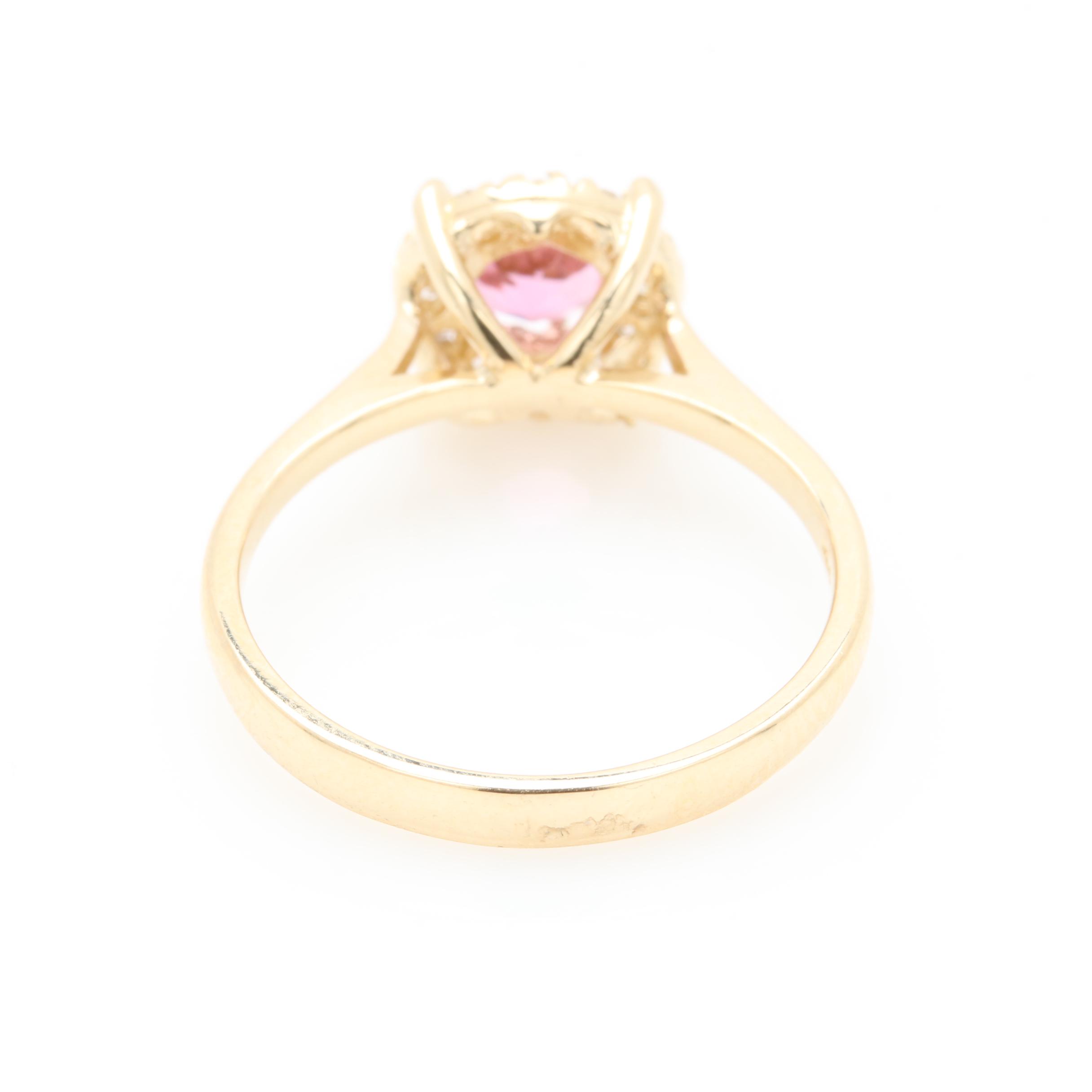 14K Yellow Gold Pink Tourmaline and Diamond Ring