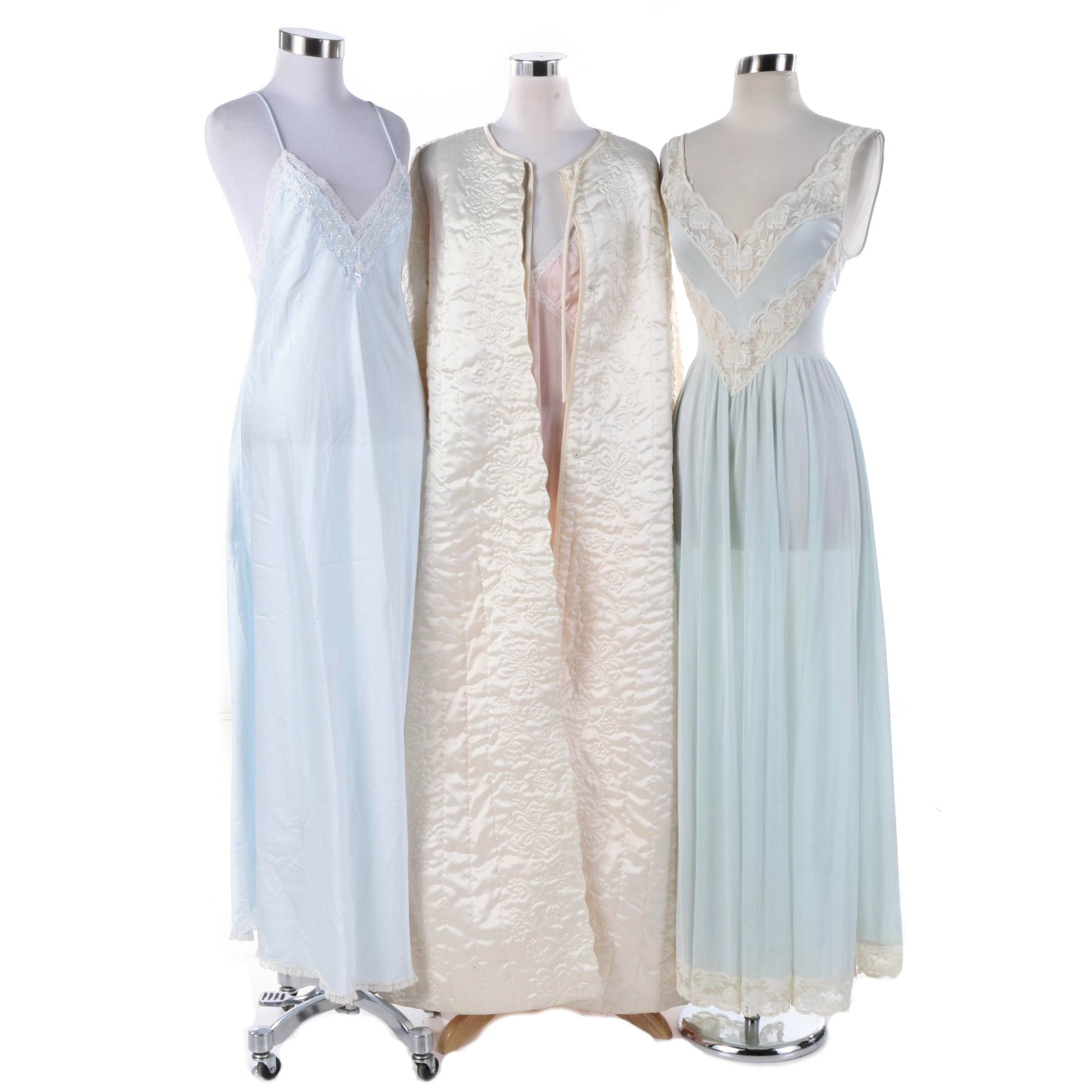 Vintage Nylon Chiffon Nightgowns and Quilted House Coat by Neiman Marcus