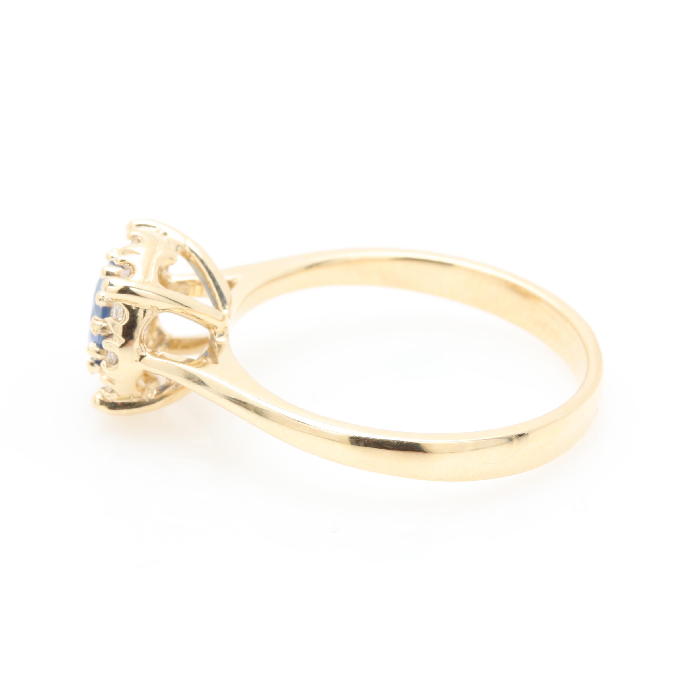 14K Yellow Gold Sapphire and Diamond Ring