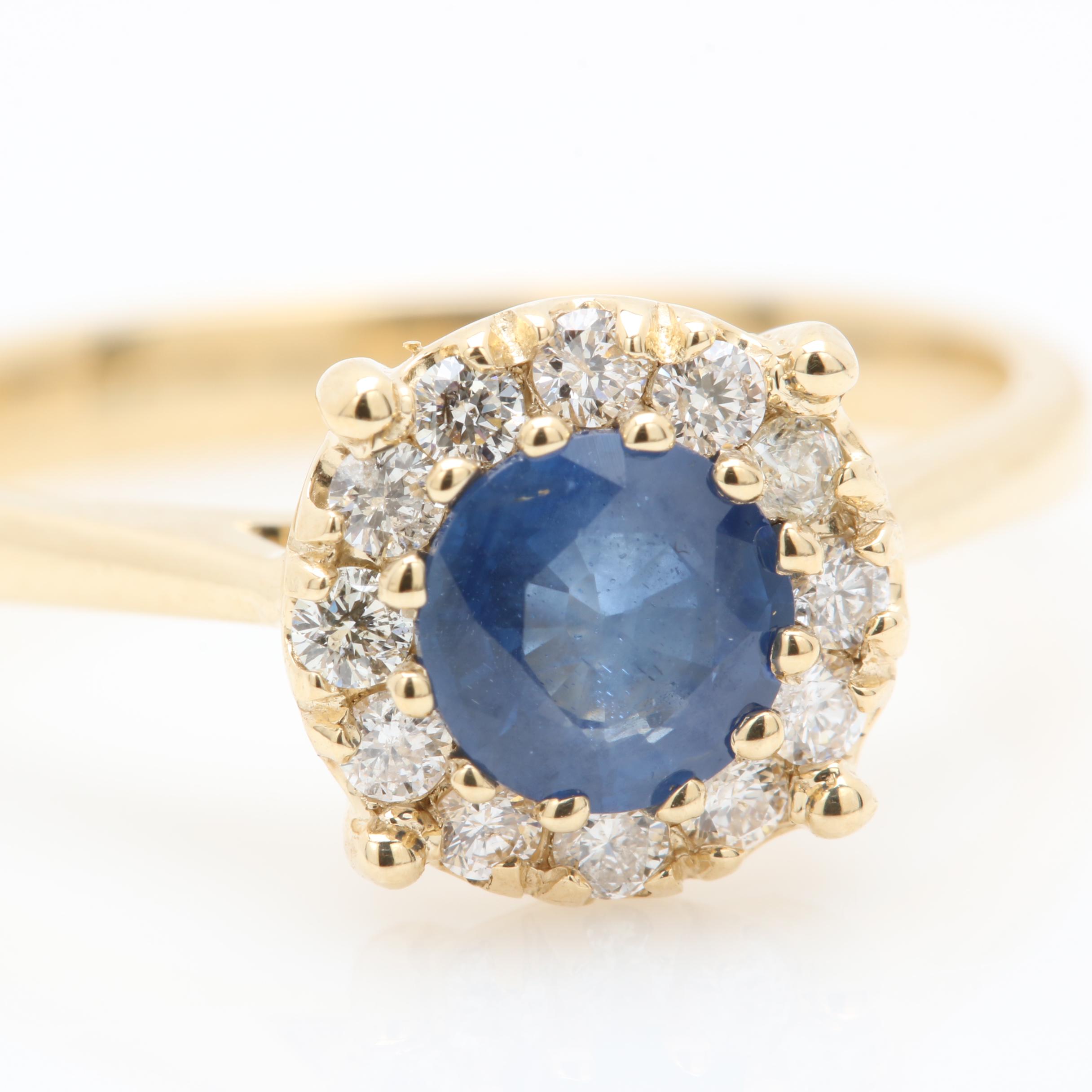 14K Yellow Gold Sapphire and Diamond Ring