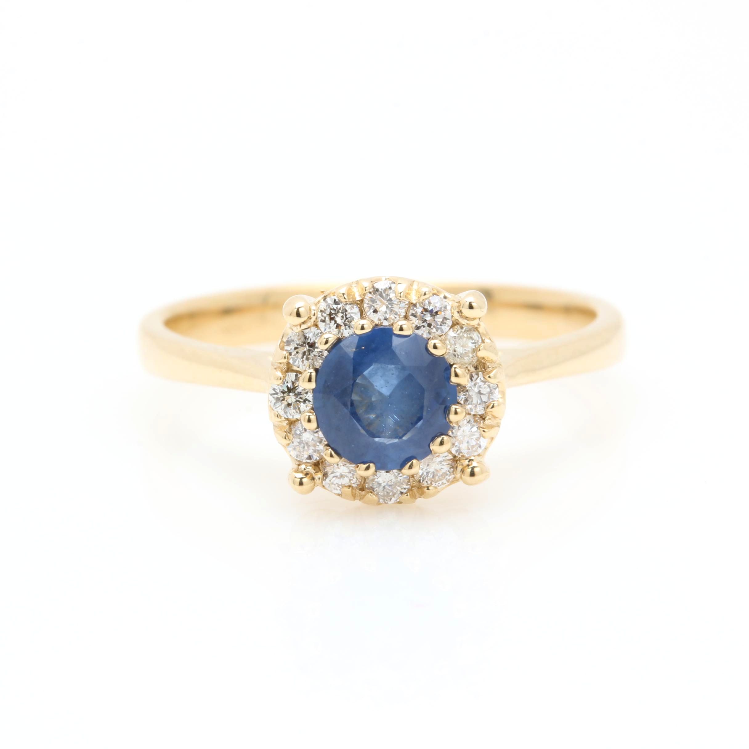 14K Yellow Gold Sapphire and Diamond Ring