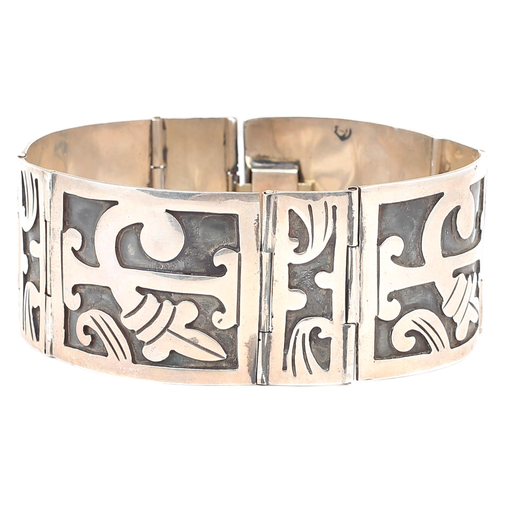 Sterling Silver Raised Motif Plaque Bracelet