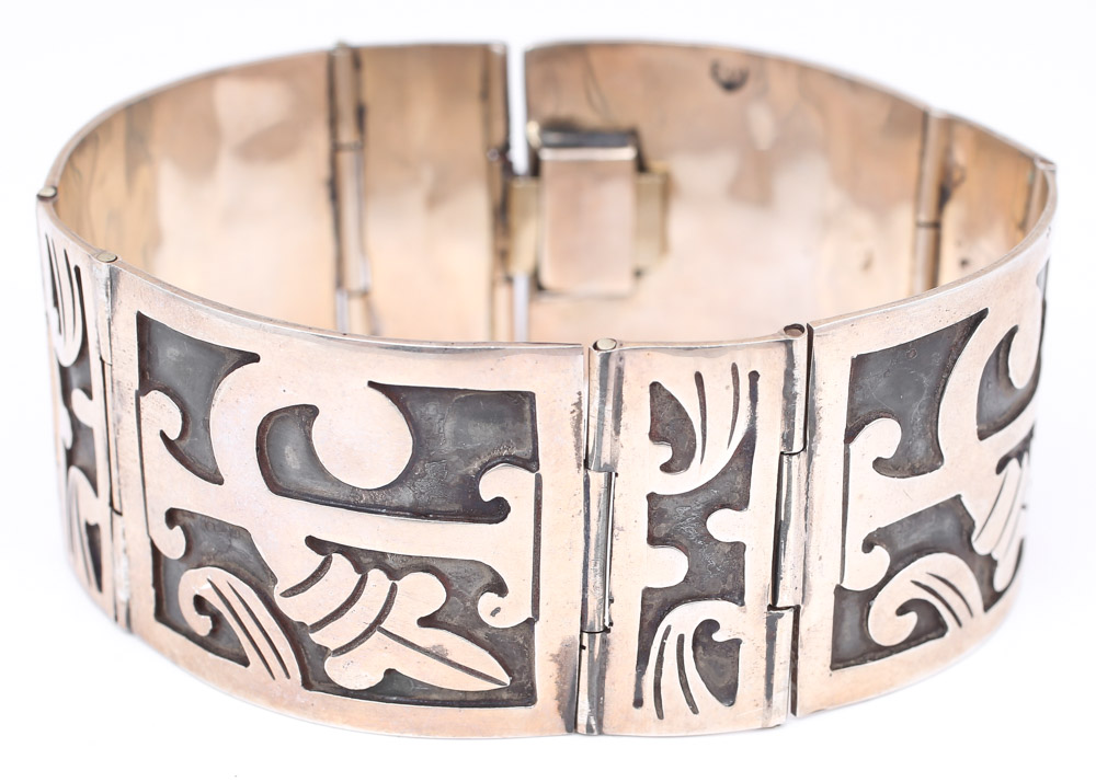 Sterling Silver Raised Motif Plaque Bracelet