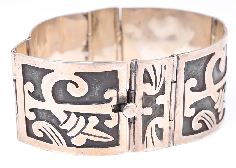 Sterling Silver Raised Motif Plaque Bracelet