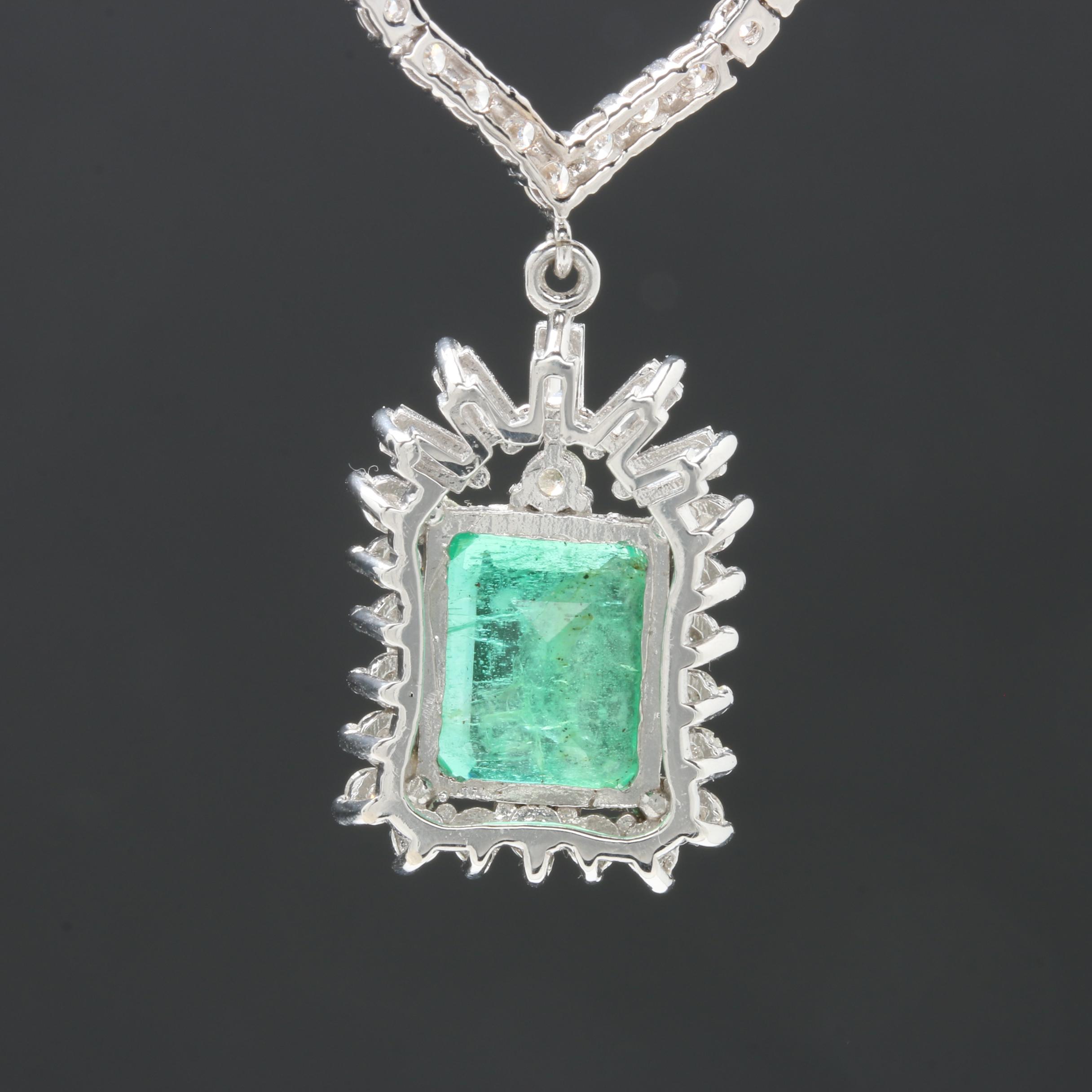 14K and 18K White Gold 4.36 CT Emerald and 3.64 CTW Diamond Necklace