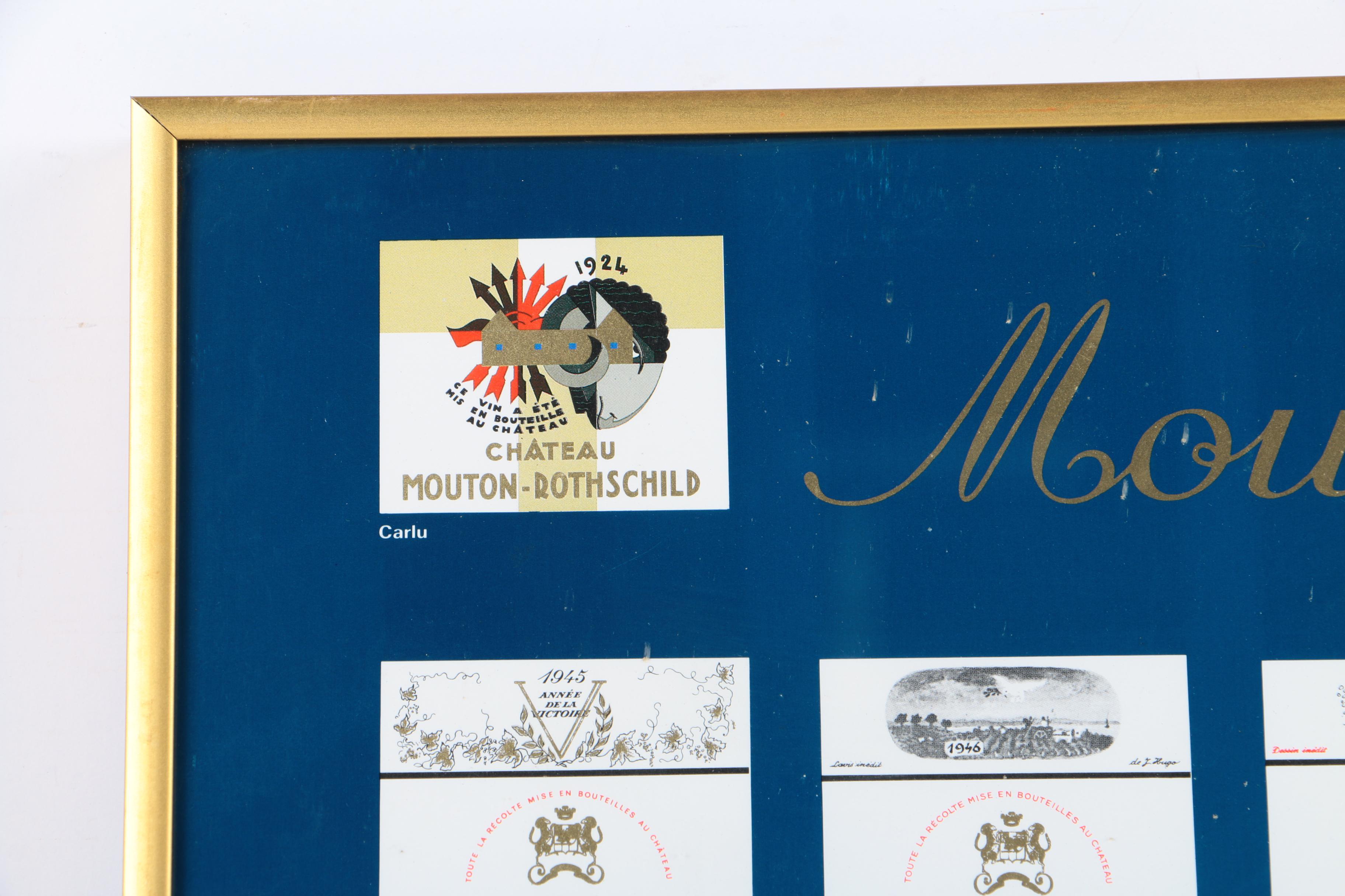 Embellished Offset Lithograph of Chateau Mouton Rothschild Wine Labels