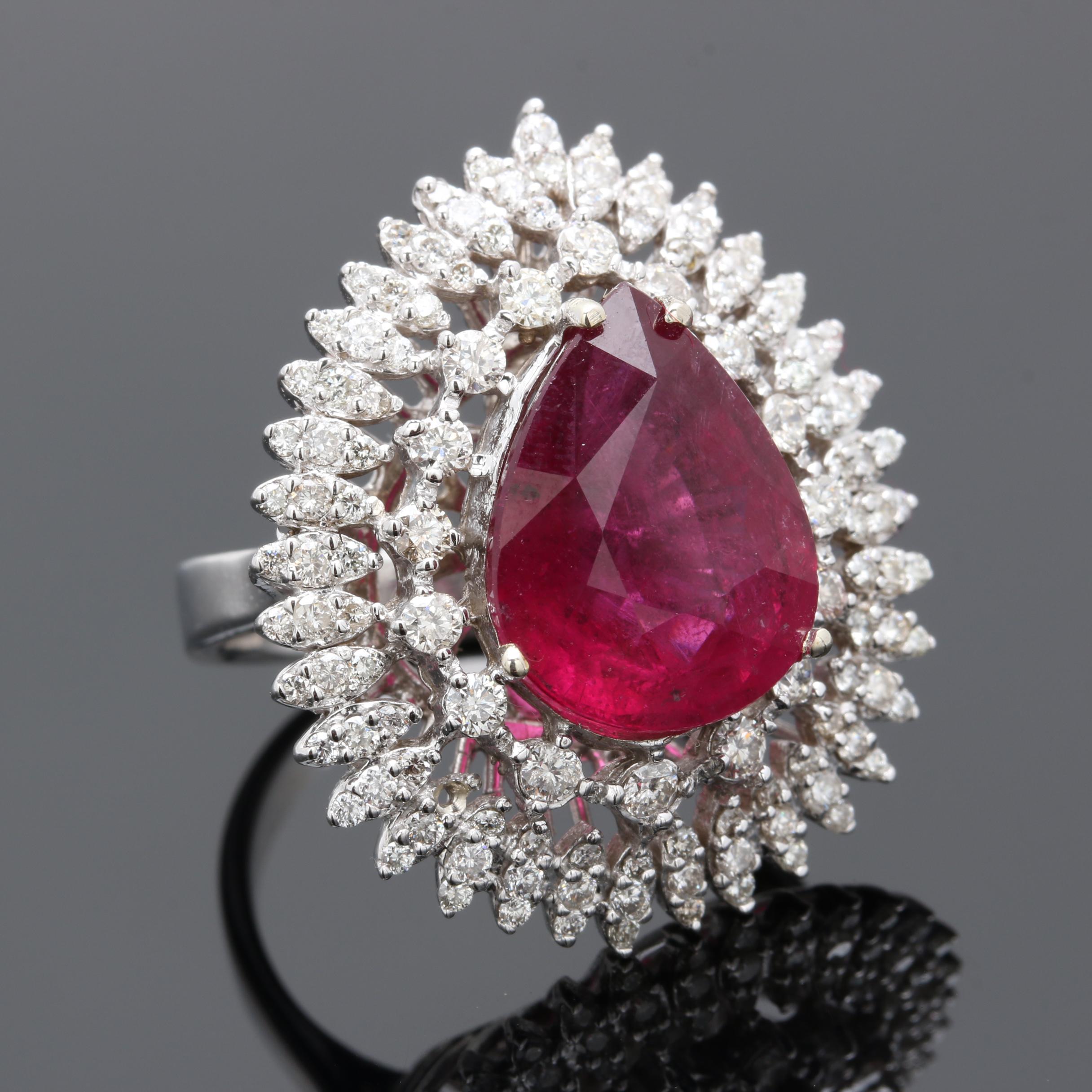 14K White Gold 7.79 CT Rubellite and 2.05 CTW Diamond Ring