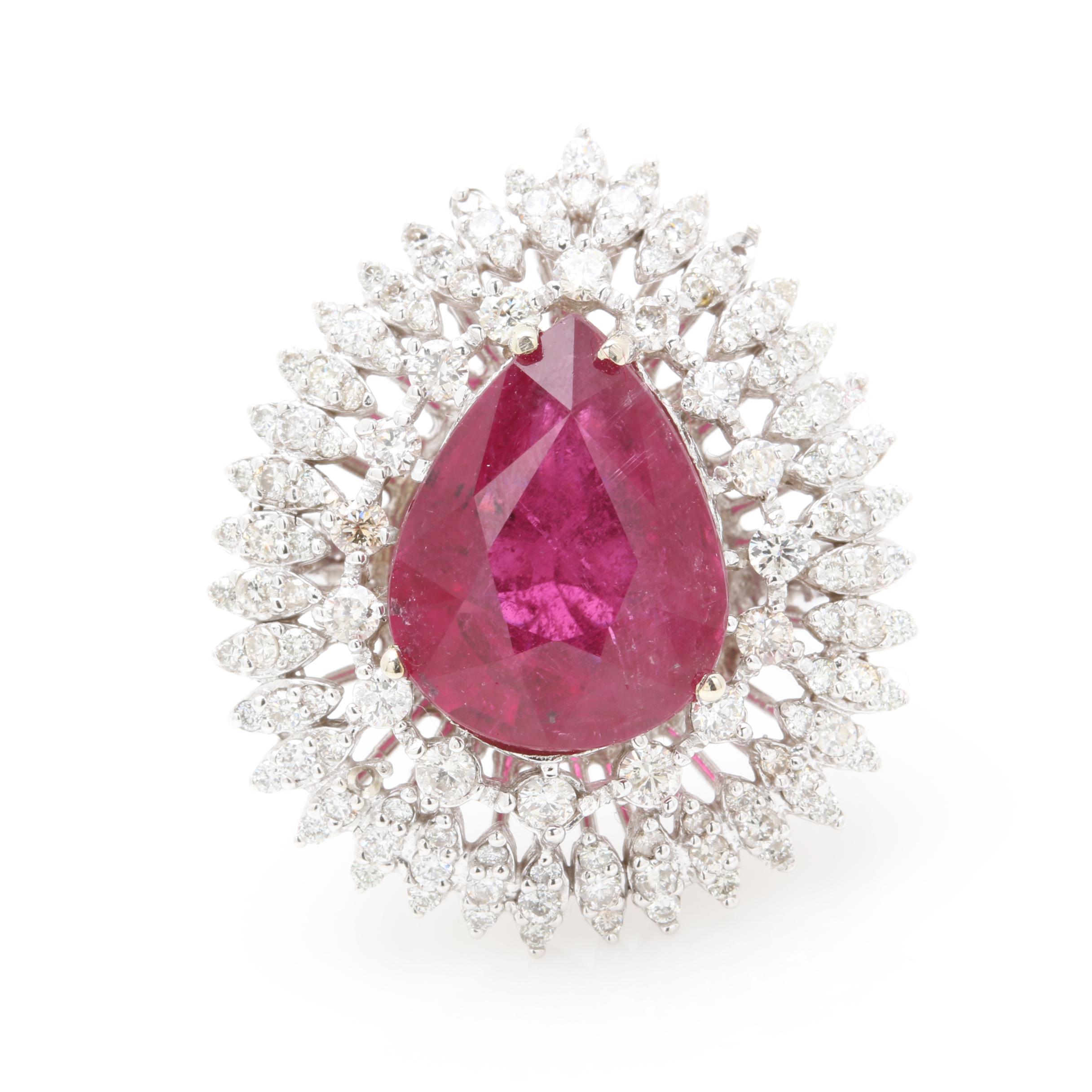 14K White Gold 7.79 CT Rubellite and 2.05 CTW Diamond Ring