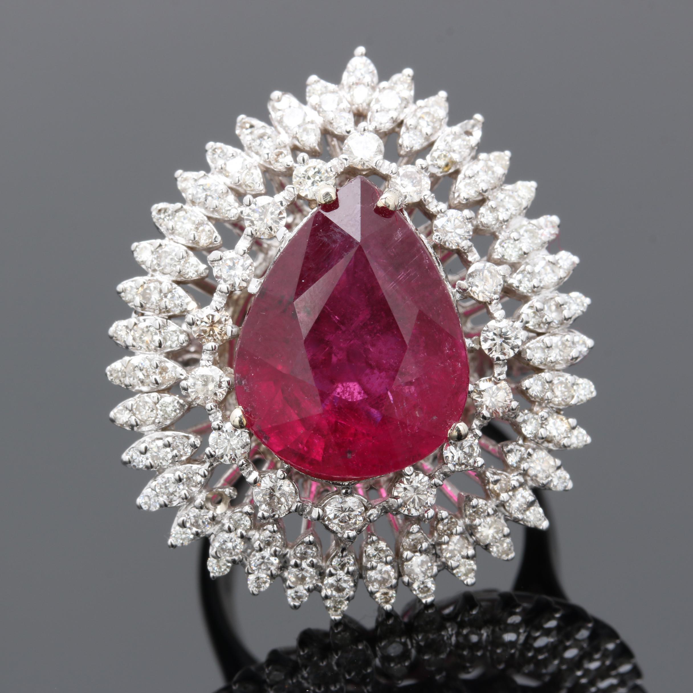 14K White Gold 7.79 CT Rubellite and 2.05 CTW Diamond Ring
