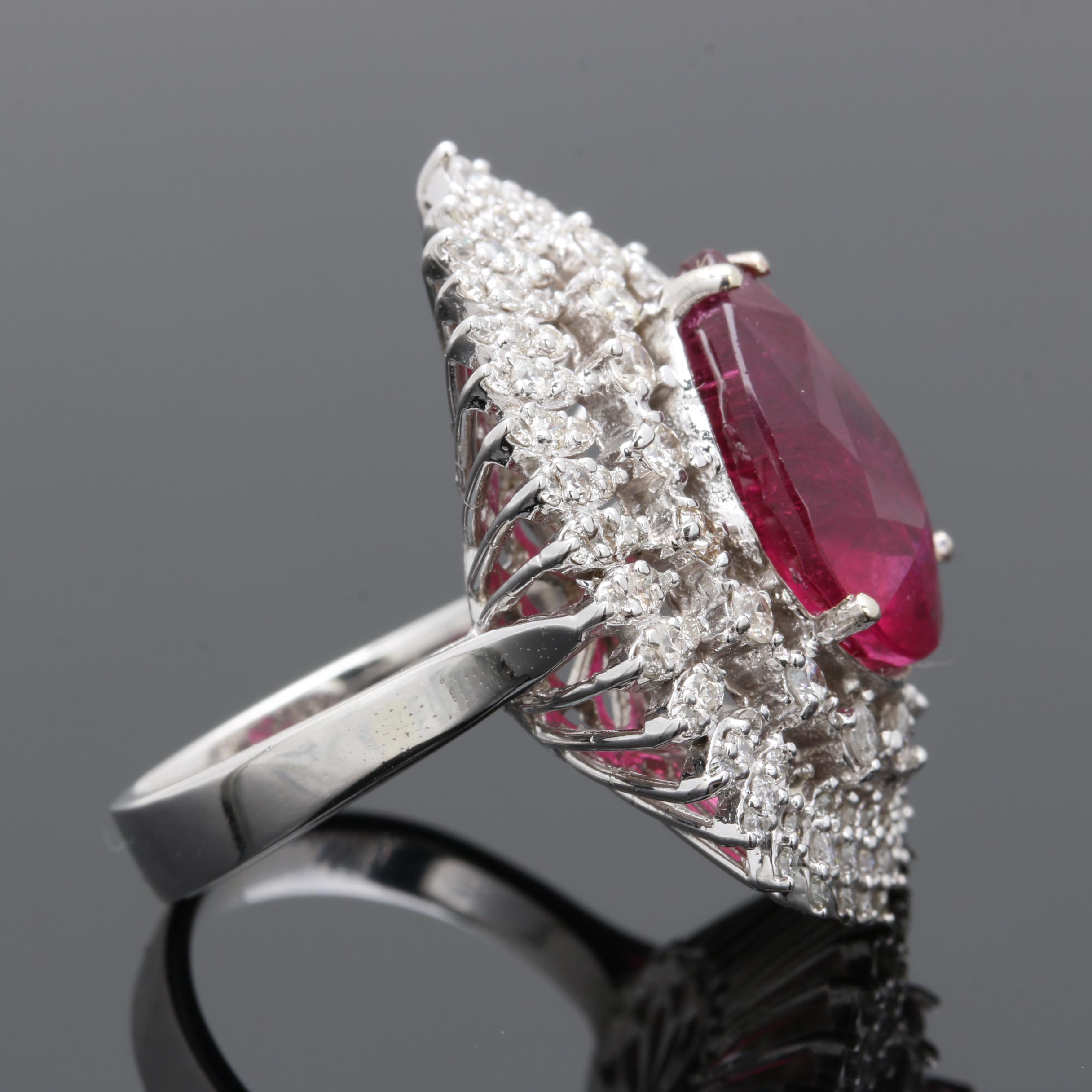 14K White Gold 7.79 CT Rubellite and 2.05 CTW Diamond Ring