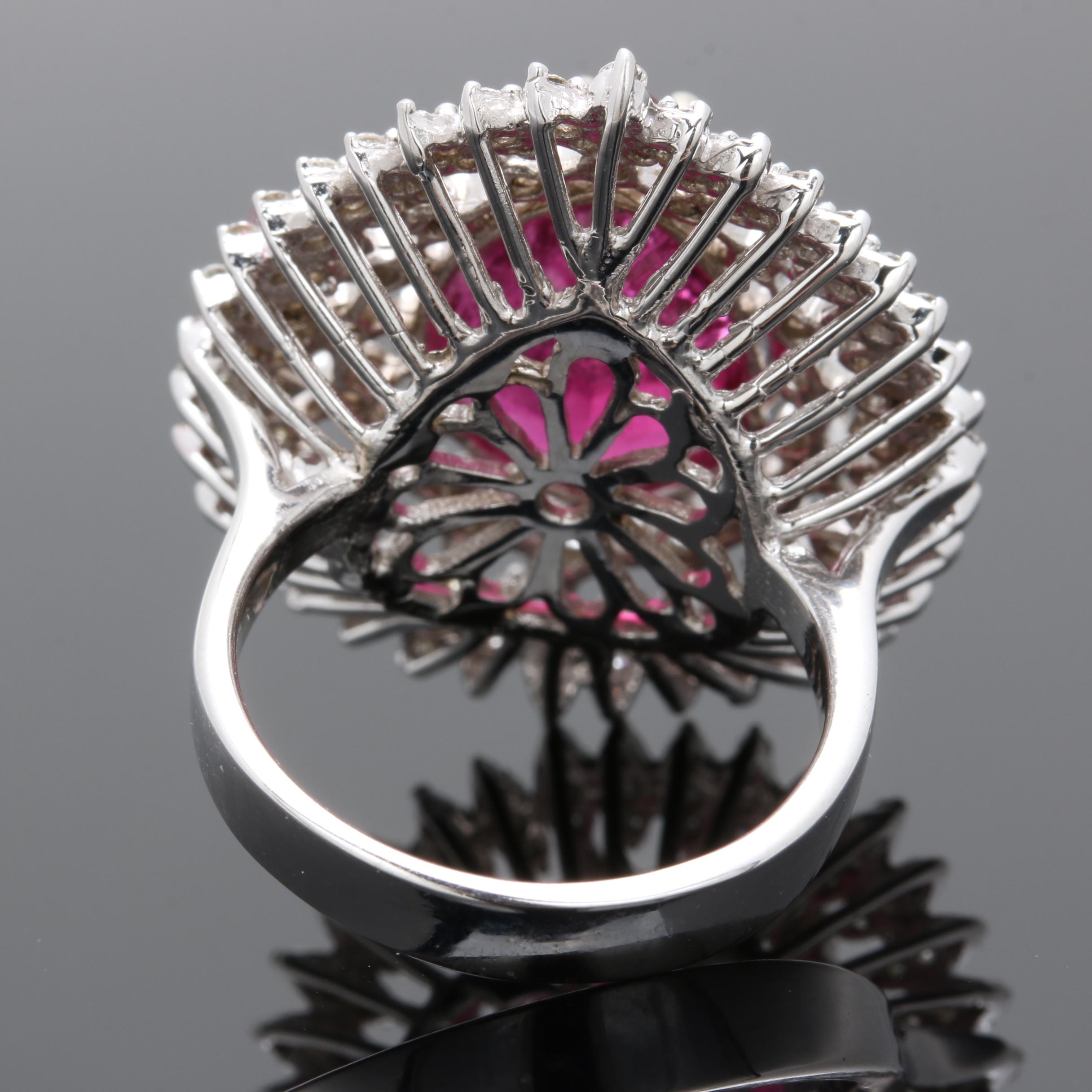 14K White Gold 7.79 CT Rubellite and 2.05 CTW Diamond Ring