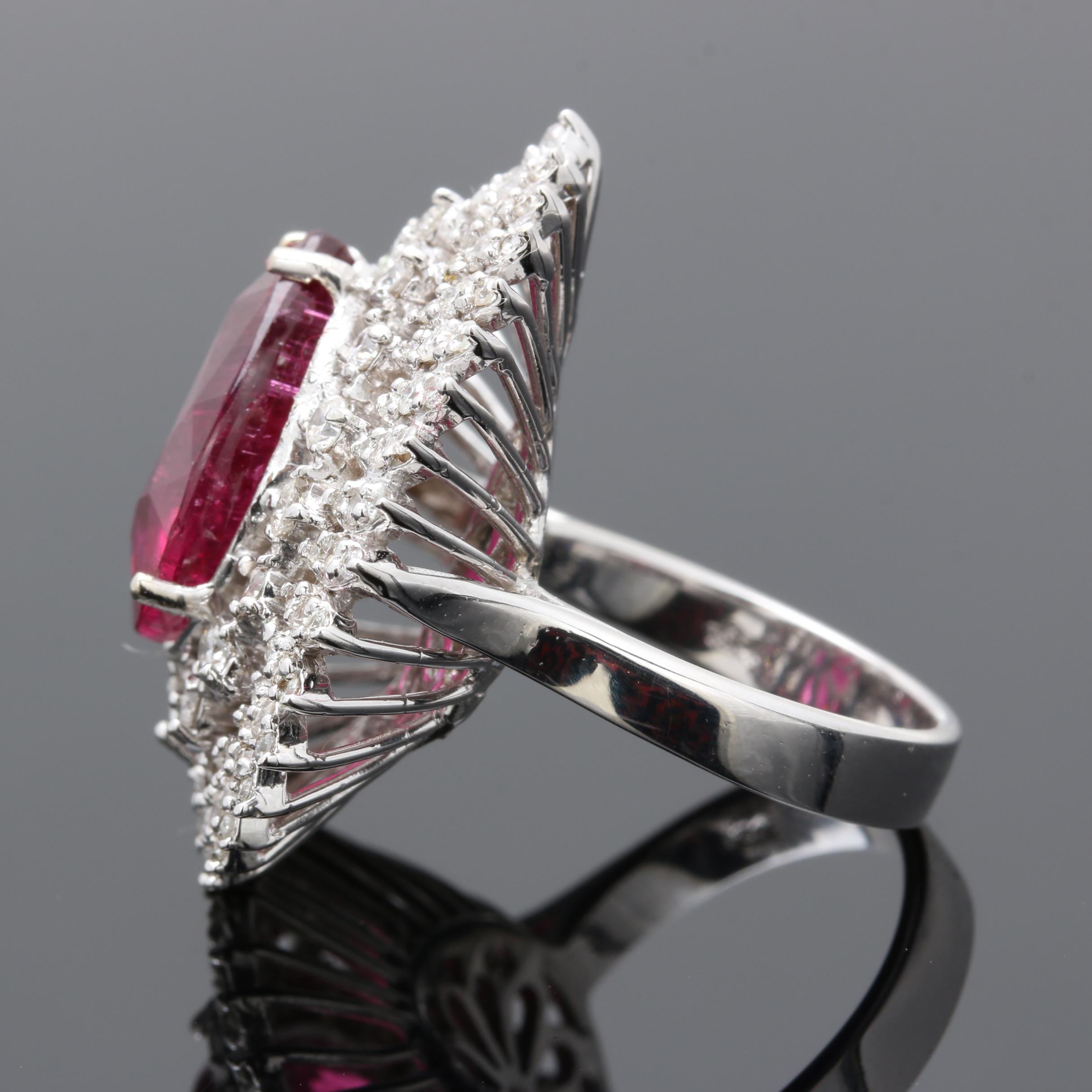 14K White Gold 7.79 CT Rubellite and 2.05 CTW Diamond Ring