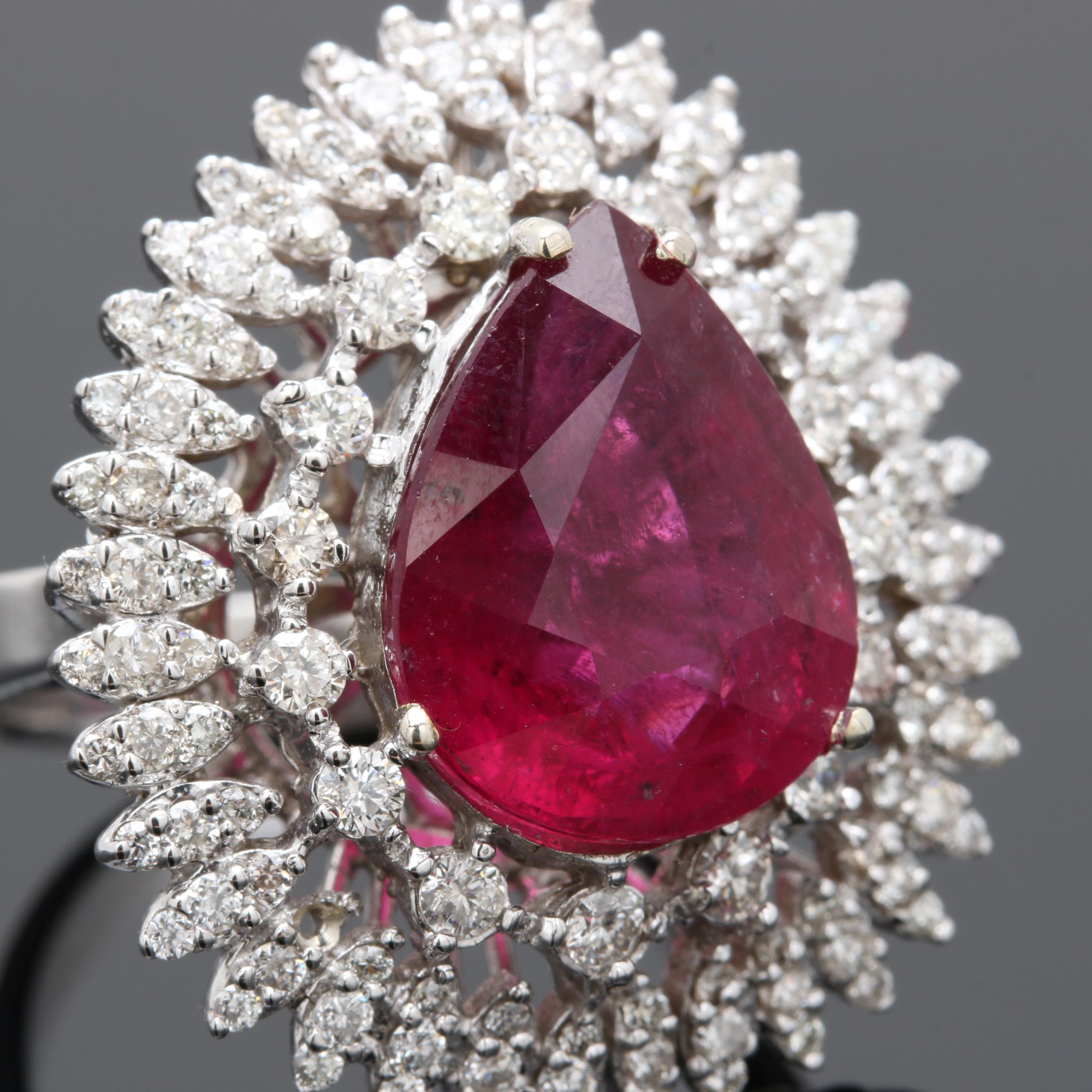 14K White Gold 7.79 CT Rubellite and 2.05 CTW Diamond Ring