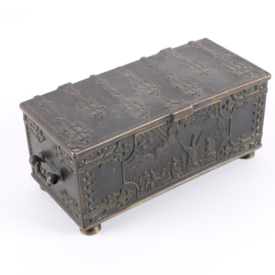 Vintage Danish Iron Art Bronze Casket Box