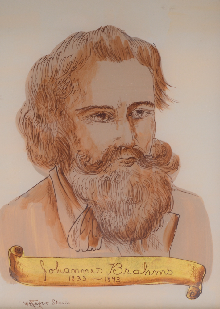 Reverse Portrait Painting on Glass of Johannes Brahms
