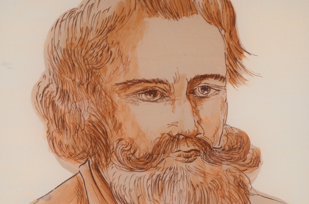 Reverse Portrait Painting on Glass of Johannes Brahms