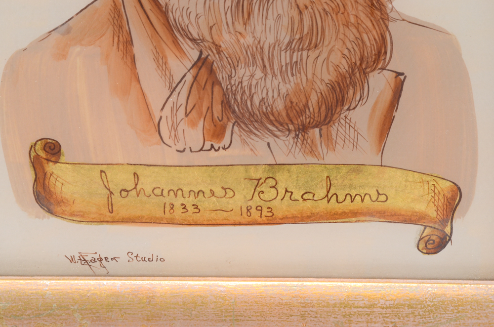 Reverse Portrait Painting on Glass of Johannes Brahms